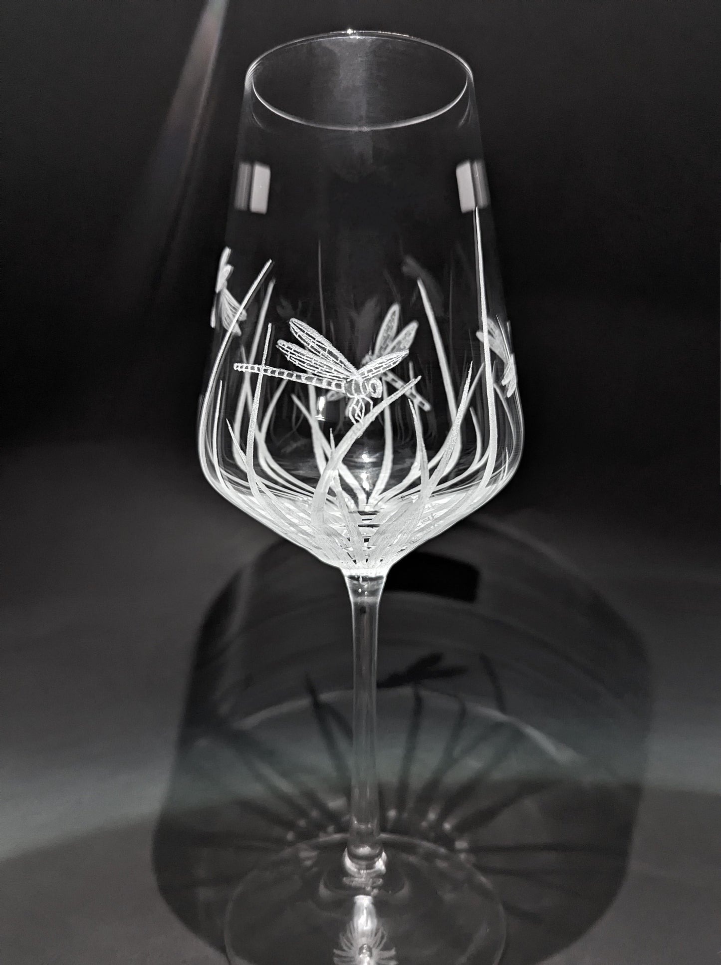 Unique Dragonfly Wine Glass - Hand Engraved Dragonflies