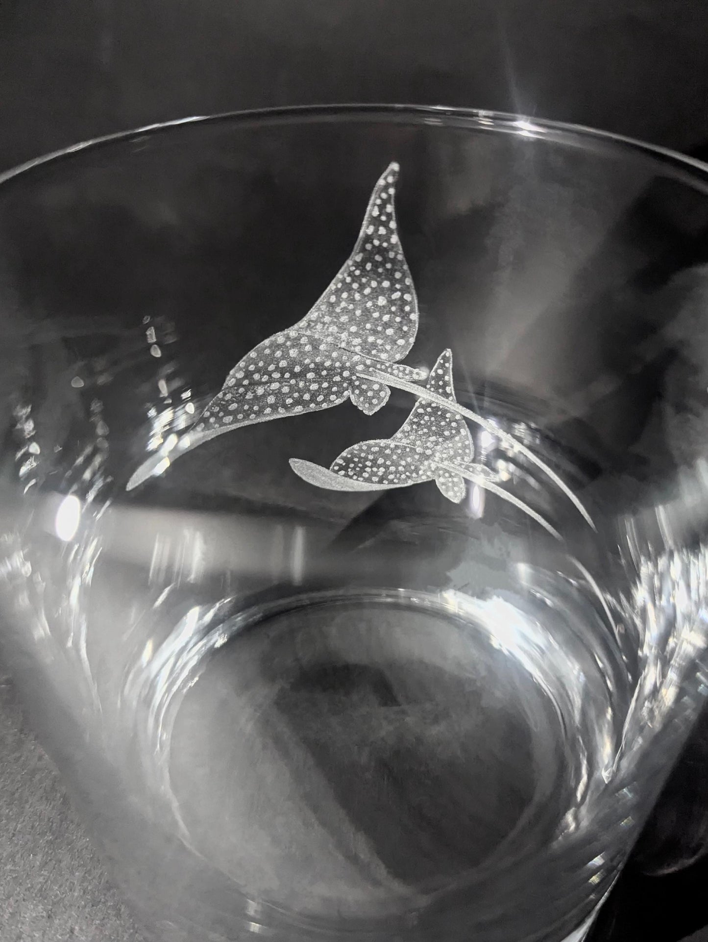 Hand Engraved Spotted Eagle Ray Whisky Glass – Unique Ocean Gift