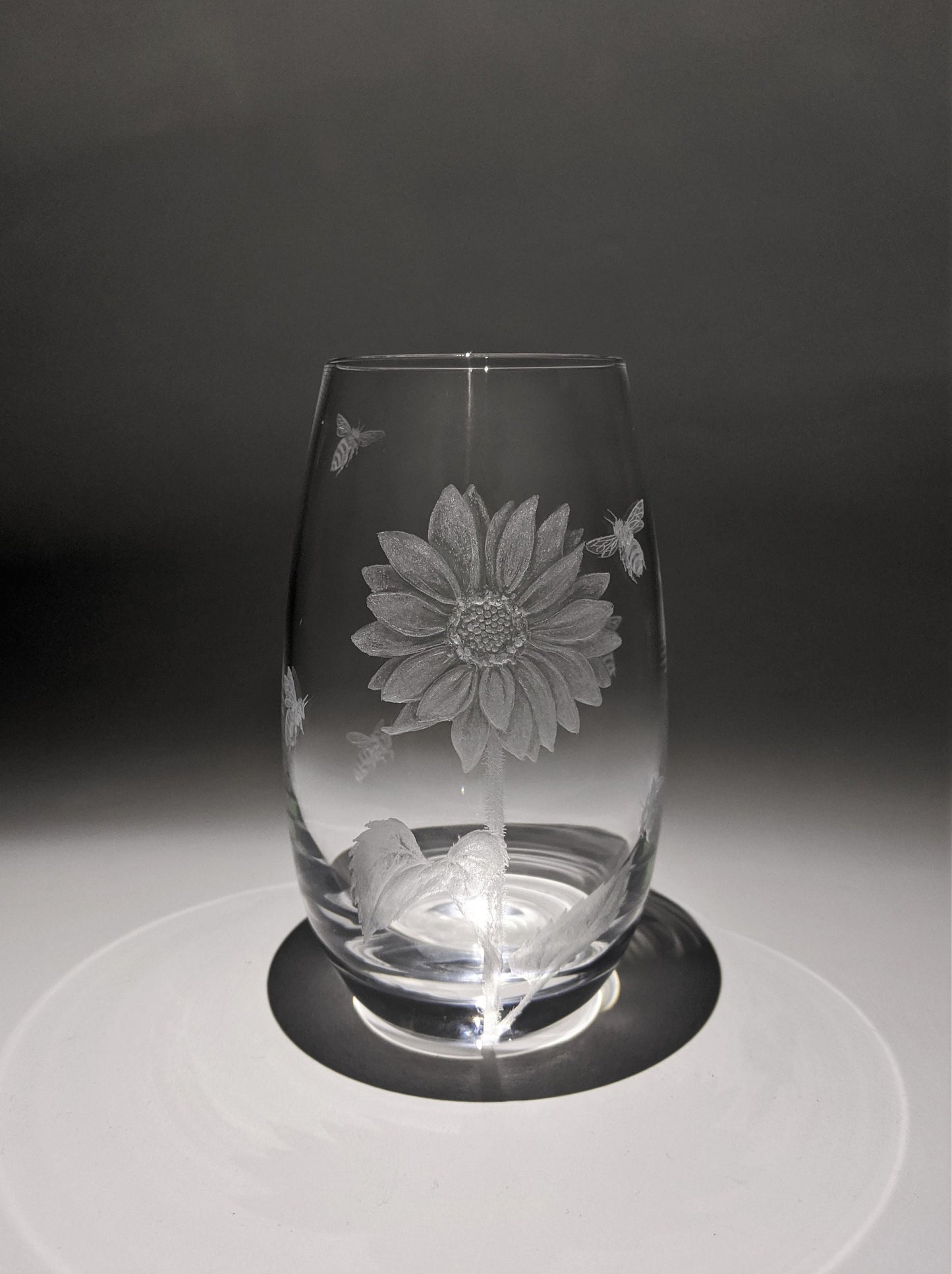 Small Hand Engraved Sunflower Vase - Flower and Bees Gift