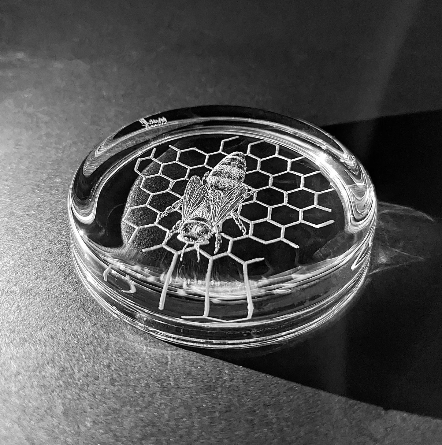 Unique Queen Bee Paperweight - Engraved Honeycomb and Bee Paperweight