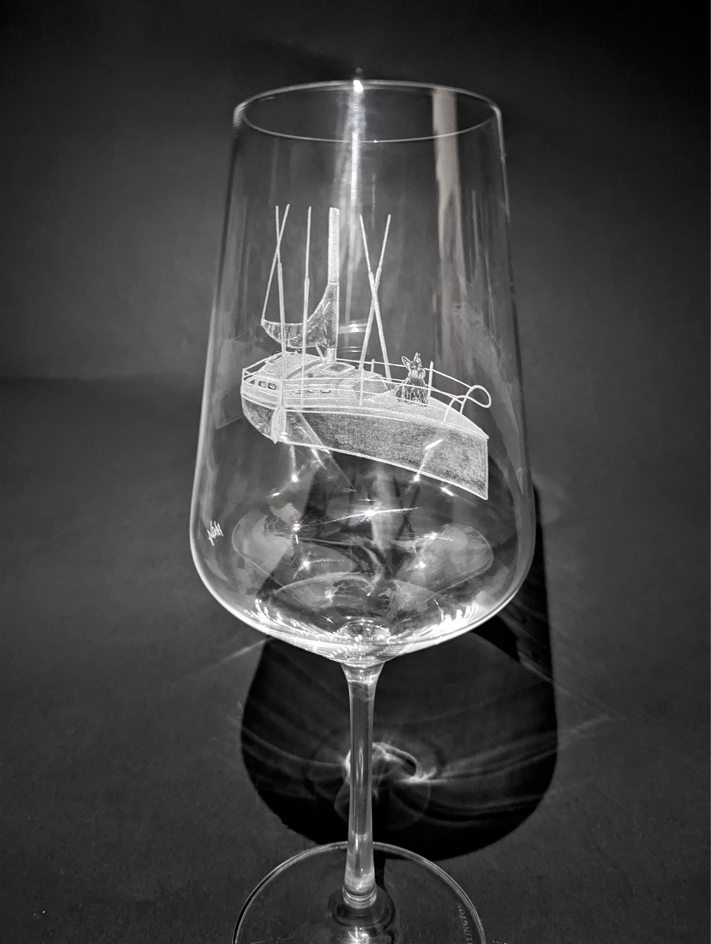Custom Sailing Yacht Wine Glass - Your Boat Hand Engraved Gift