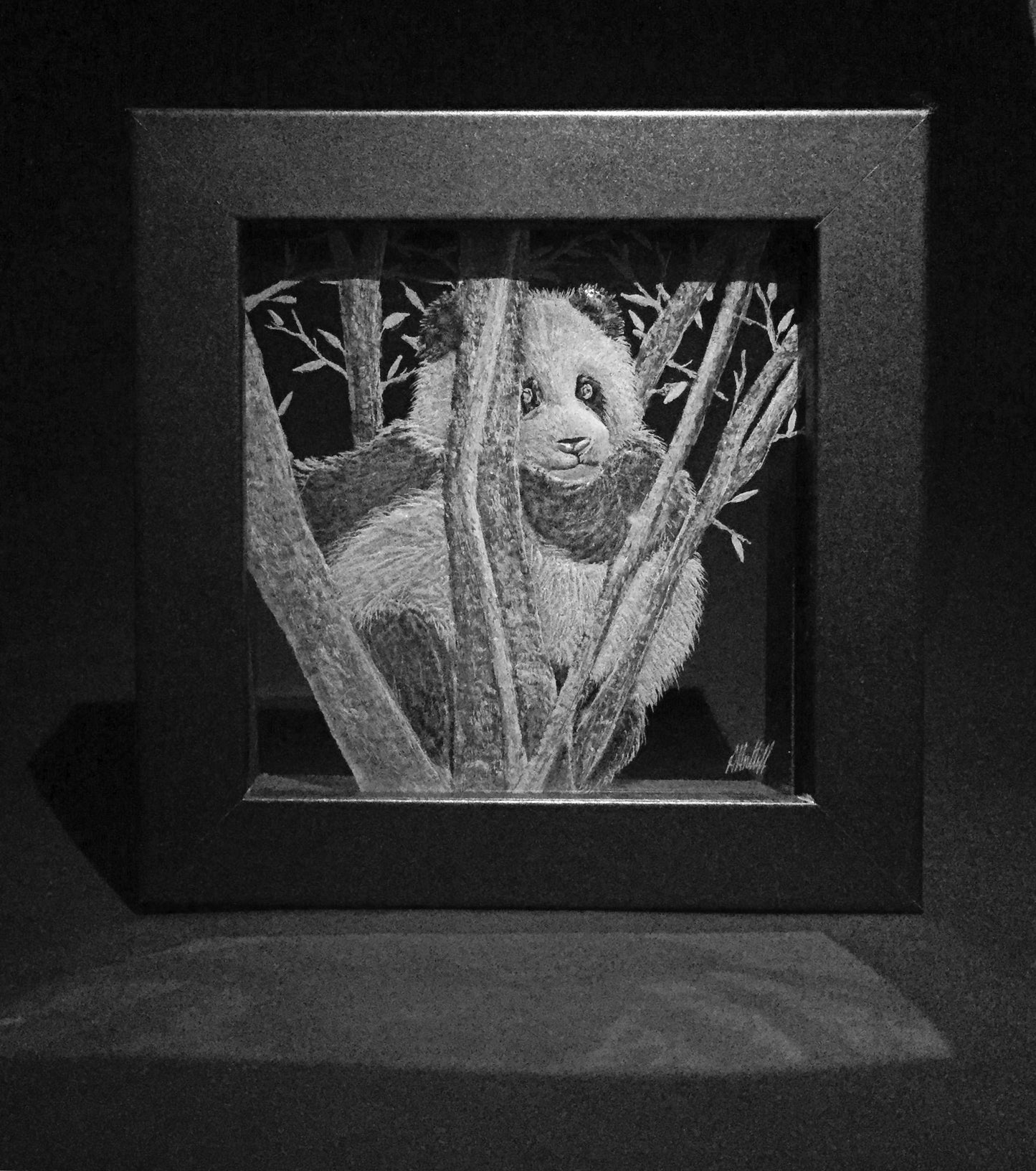 Hand Engraved Panda Glass Frame – Panda Art Gift
