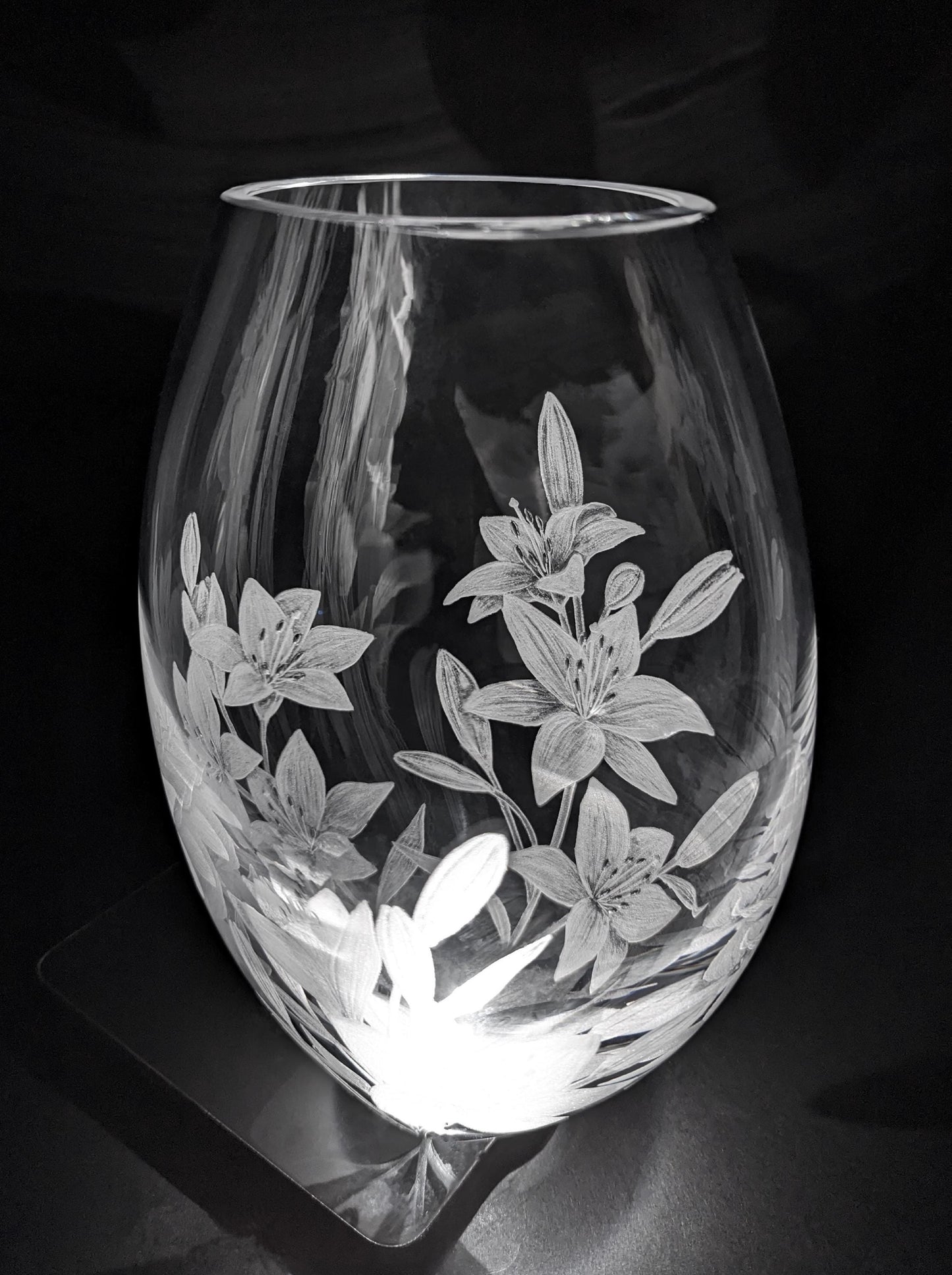 Floral Hand Engraved Crystal Vase - Beautiful Unique Lily Gift