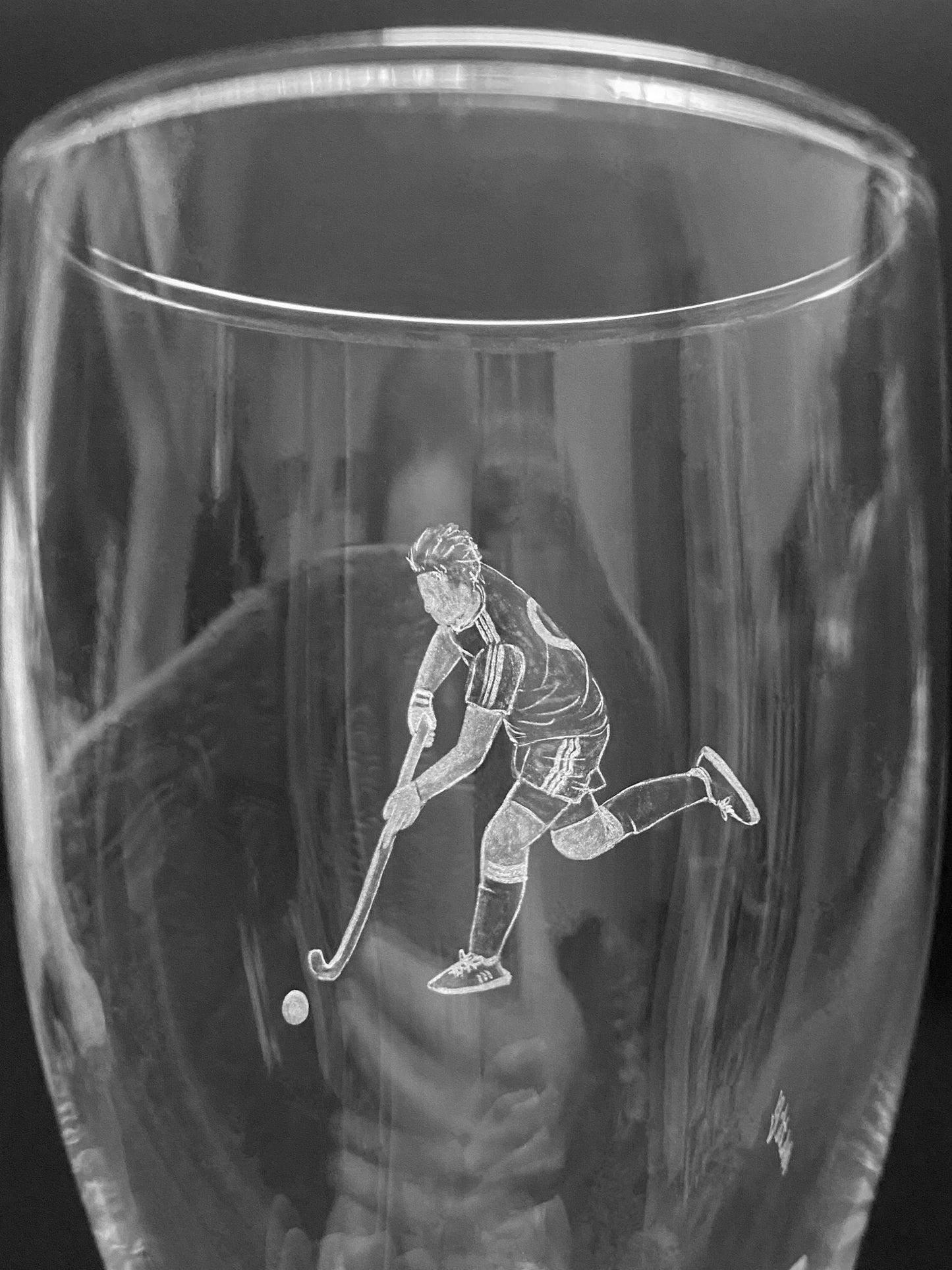 Hand Engraved Hockey Pint Glass - Hockey Player Gift