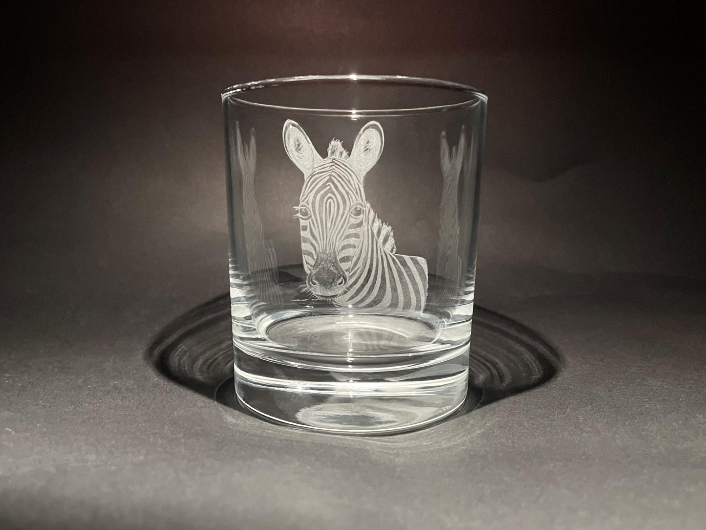 Hand Engraved Zebra Whisky Glass - Personalised Zebra Gift