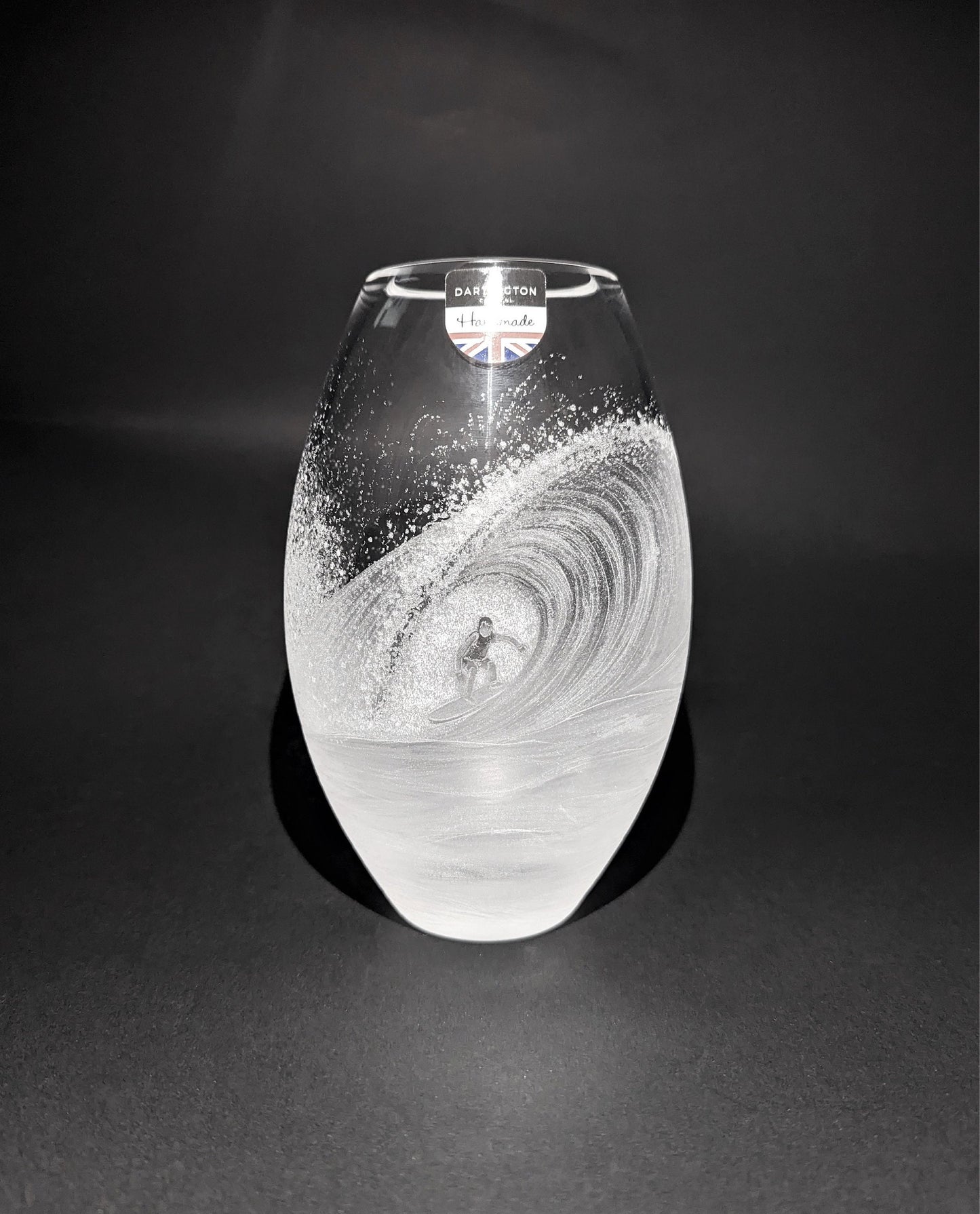 Hand Engraved Wave Vase - Unique Crystal Surfing Gift - Ocean Wave Surfer