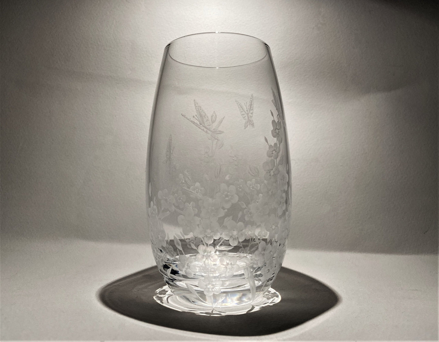 Hand Engraved Forget Me Nots and Butterflies - Small Floral Decorative Vase