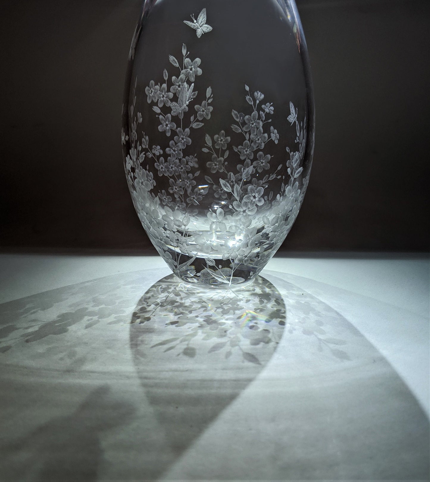 Hand Engraved Floral Crystal Vase – Forget-Me-Not & Butterfly Gifts