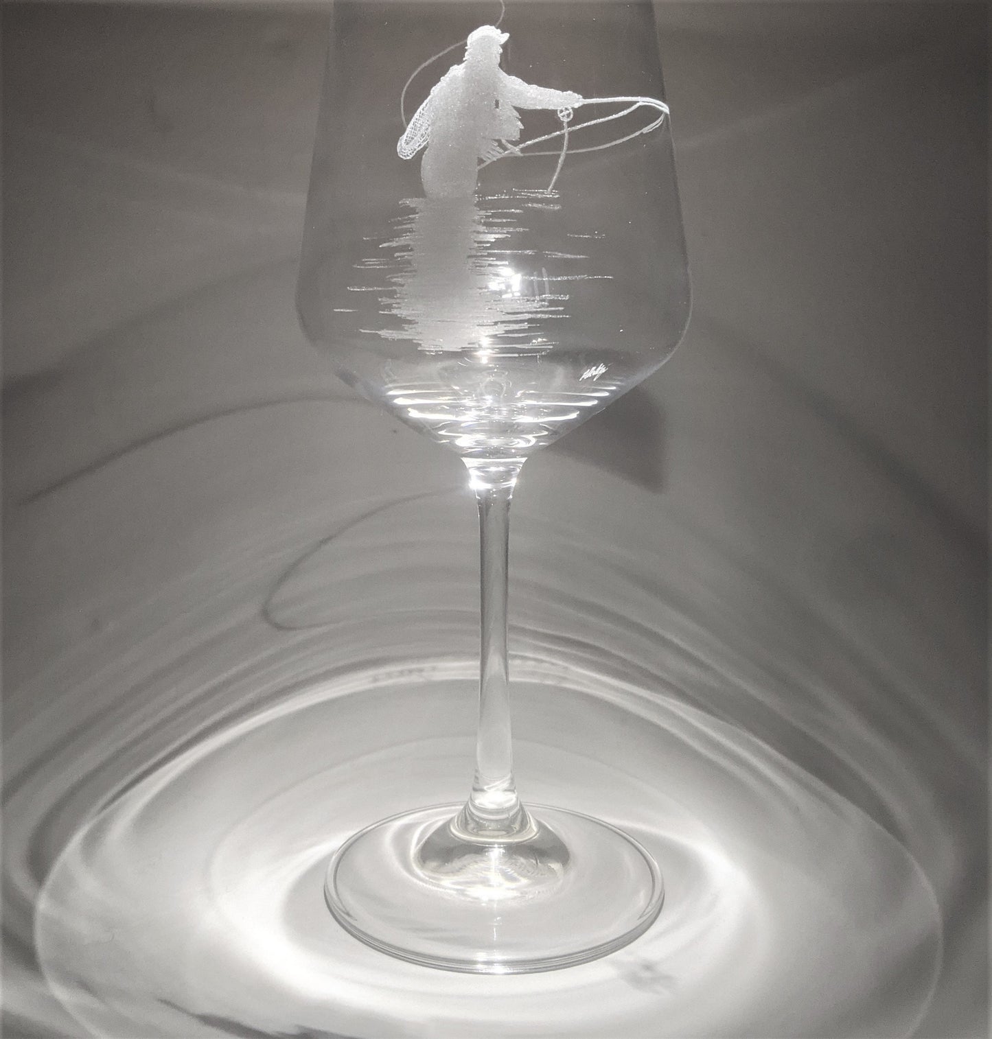 Hand Etched Fly Fishing Wine Glass - Personalized Angler Gift