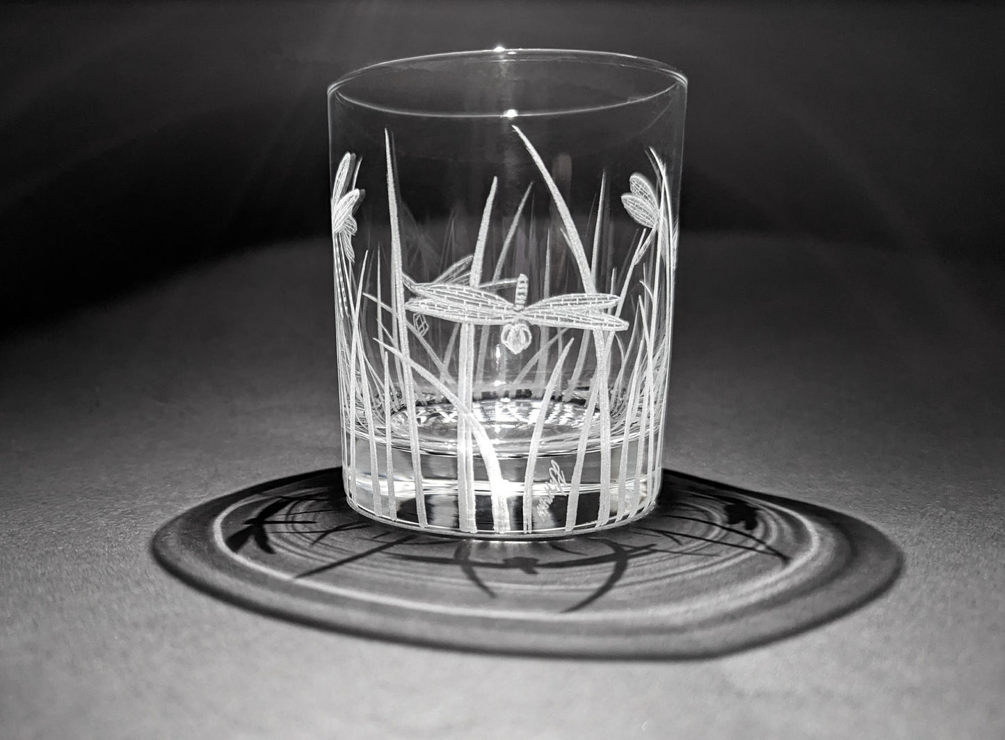 Hand Engraved Dragonfly Whisky Glass - Dragonfly Glass Gift