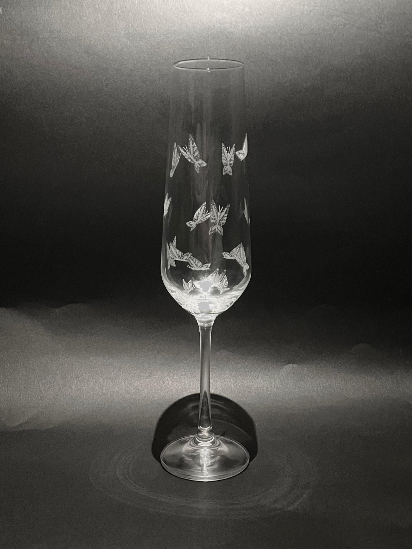 Hand Engraved Butterflies Champagne Glass - Butterfly Gift