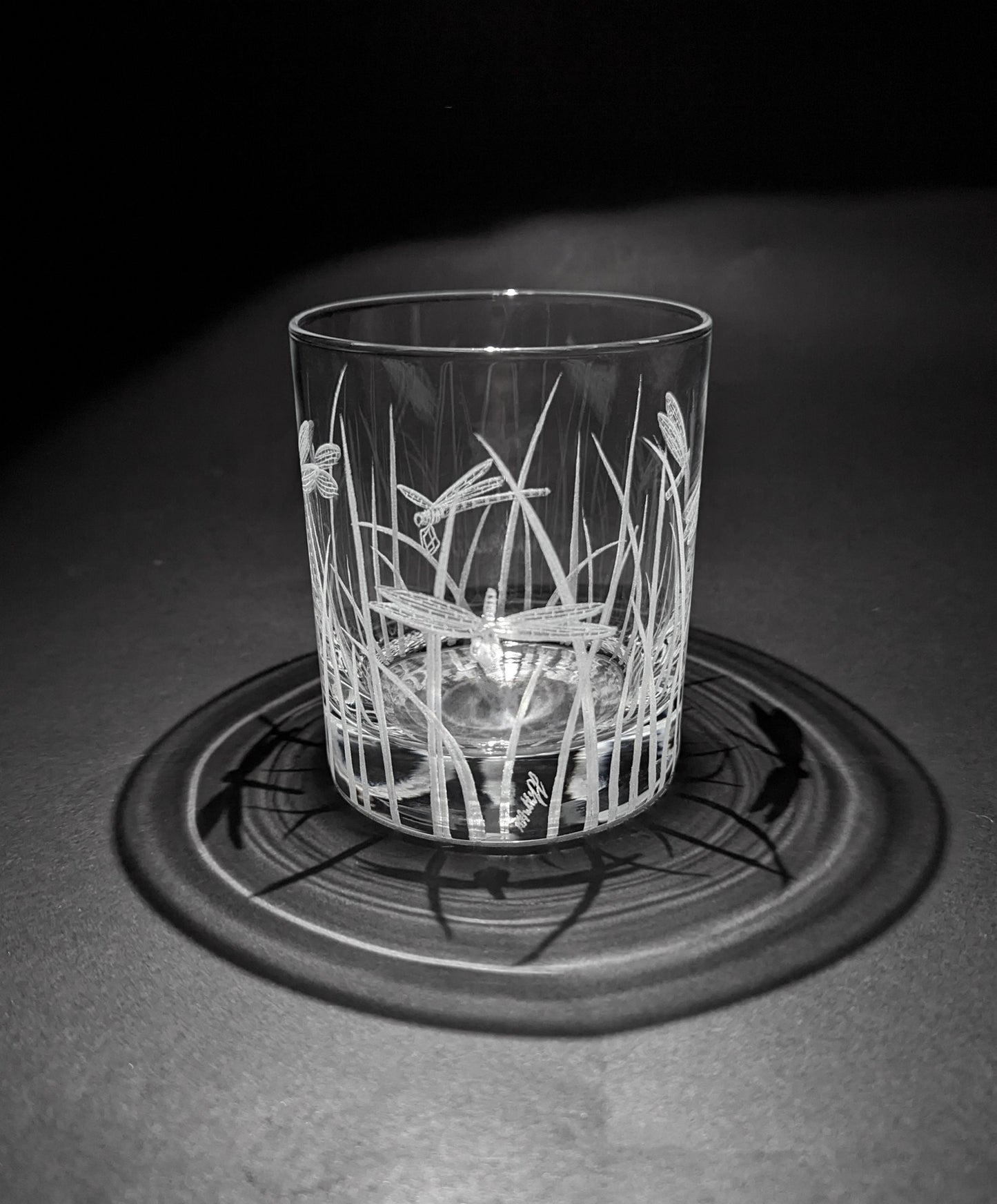 Hand Engraved Dragonfly Whisky Glass - Dragonfly Glass Gift