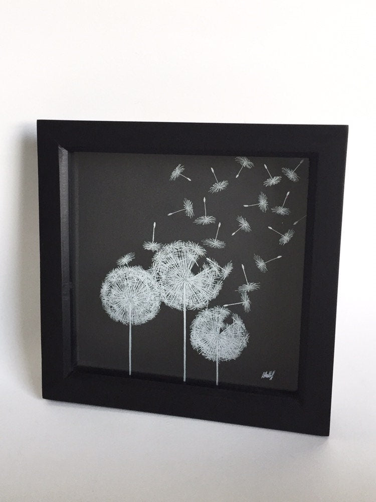 Dandelion Blowing In The Wind - Dandelion Seeds - Engraved Dandelion Picture