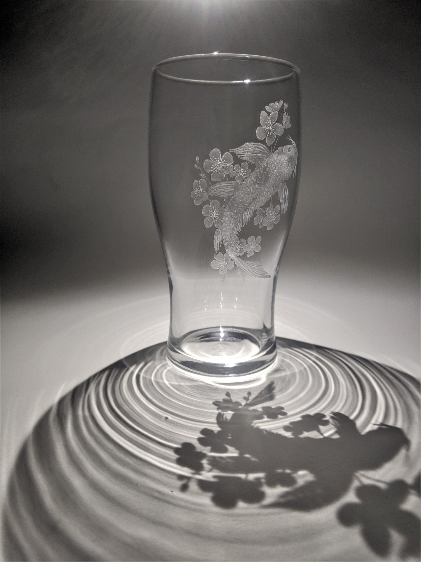 Hand Engraved Koi Fish Pint Glass – Cherry Blossom and Koi Fish Gift