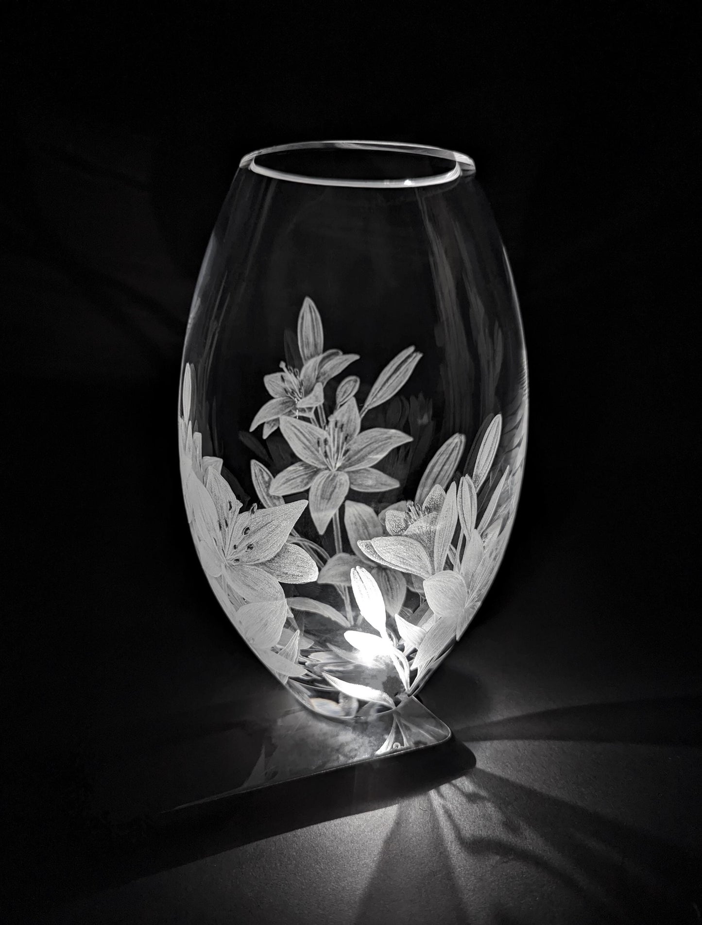Floral Hand Engraved Crystal Vase - Beautiful Unique Lily Gift