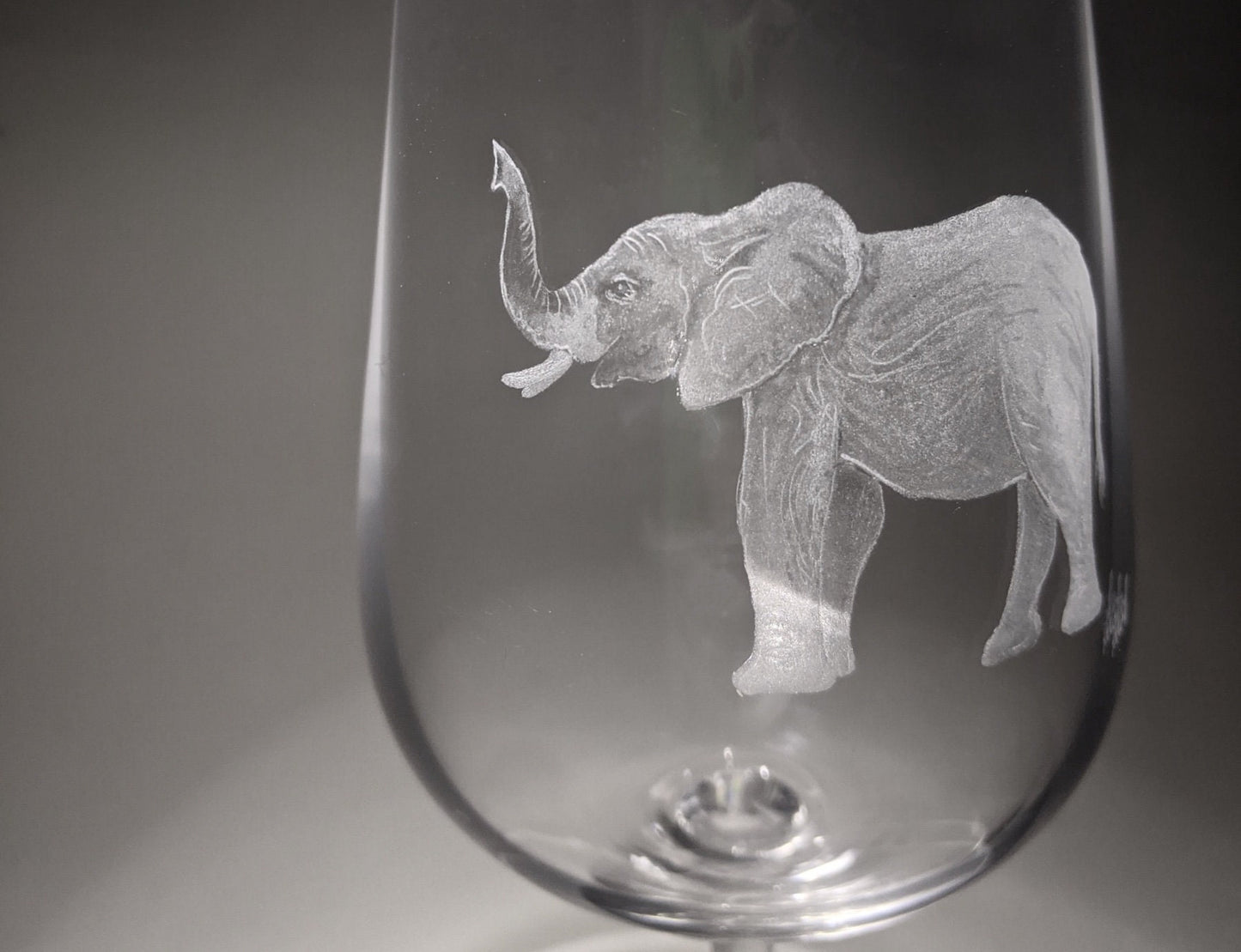 Hand Engraved Elephant Wine Glass – Personalized Animal Art Gift