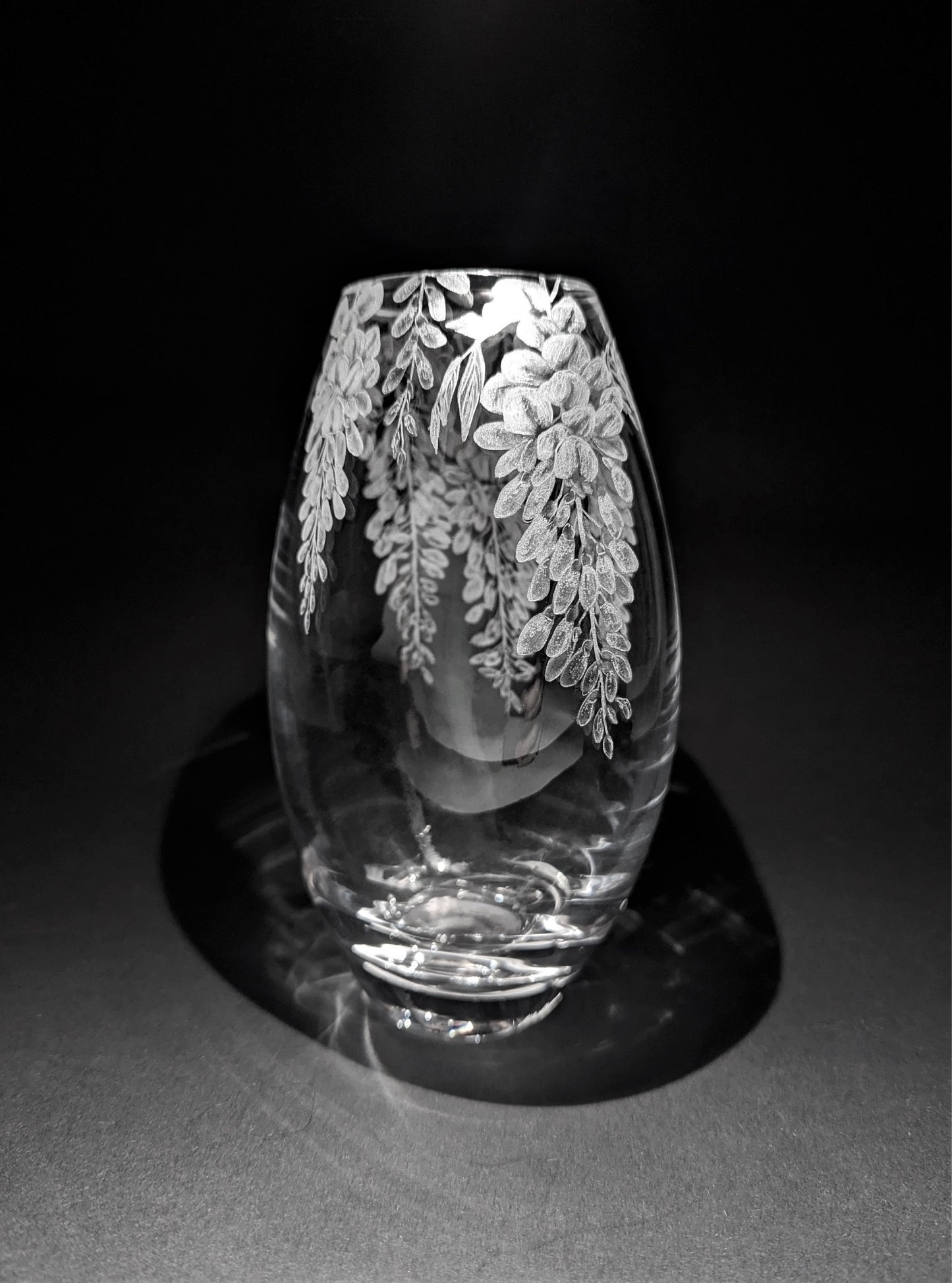 Unique Hand Engraved Wisteria Vase - Dartington Crystal Floral Gift