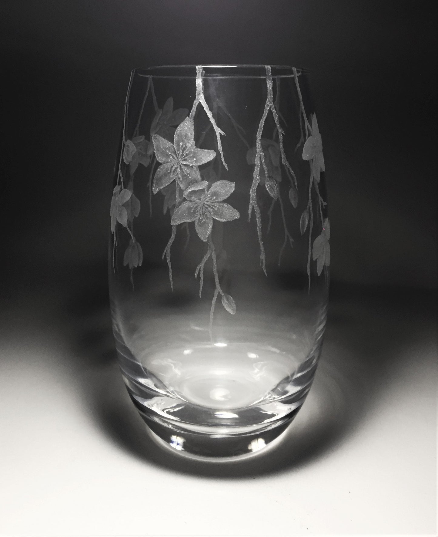 Glass Engraved Cherry Blossom Vase - Unique Cherry Blossom Gift