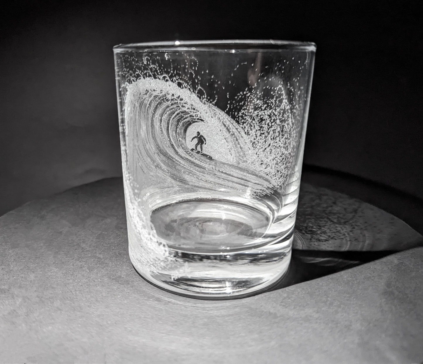 Hand Engraved Surfing Whisky Glass - Gift For Surfers