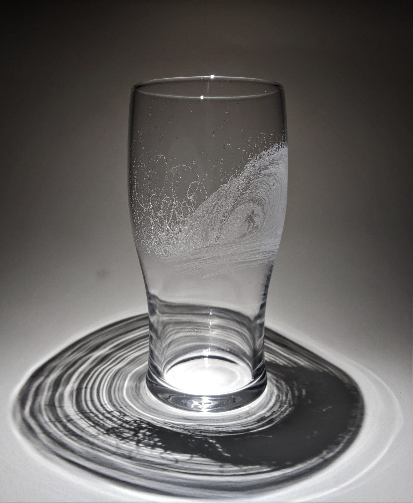 Hand Engraved Surfer Pint Glass - Surfing Beer Glass Gift