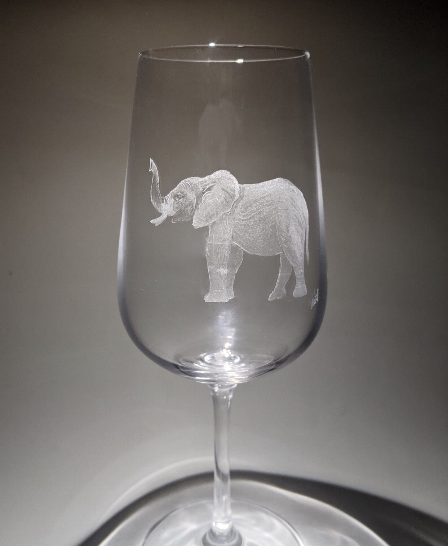Hand Engraved Elephant Wine Glass – Personalized Animal Art Gift