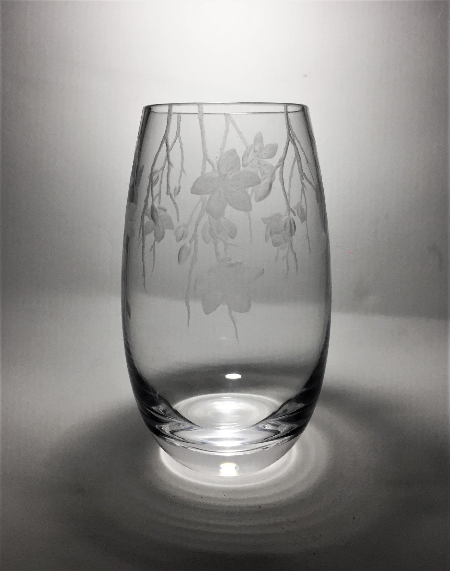 Glass Engraved Cherry Blossom Vase - Unique Cherry Blossom Gift