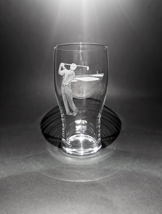 Hand Engraved Golf Beer Glass -  Personalised Golfer Gift