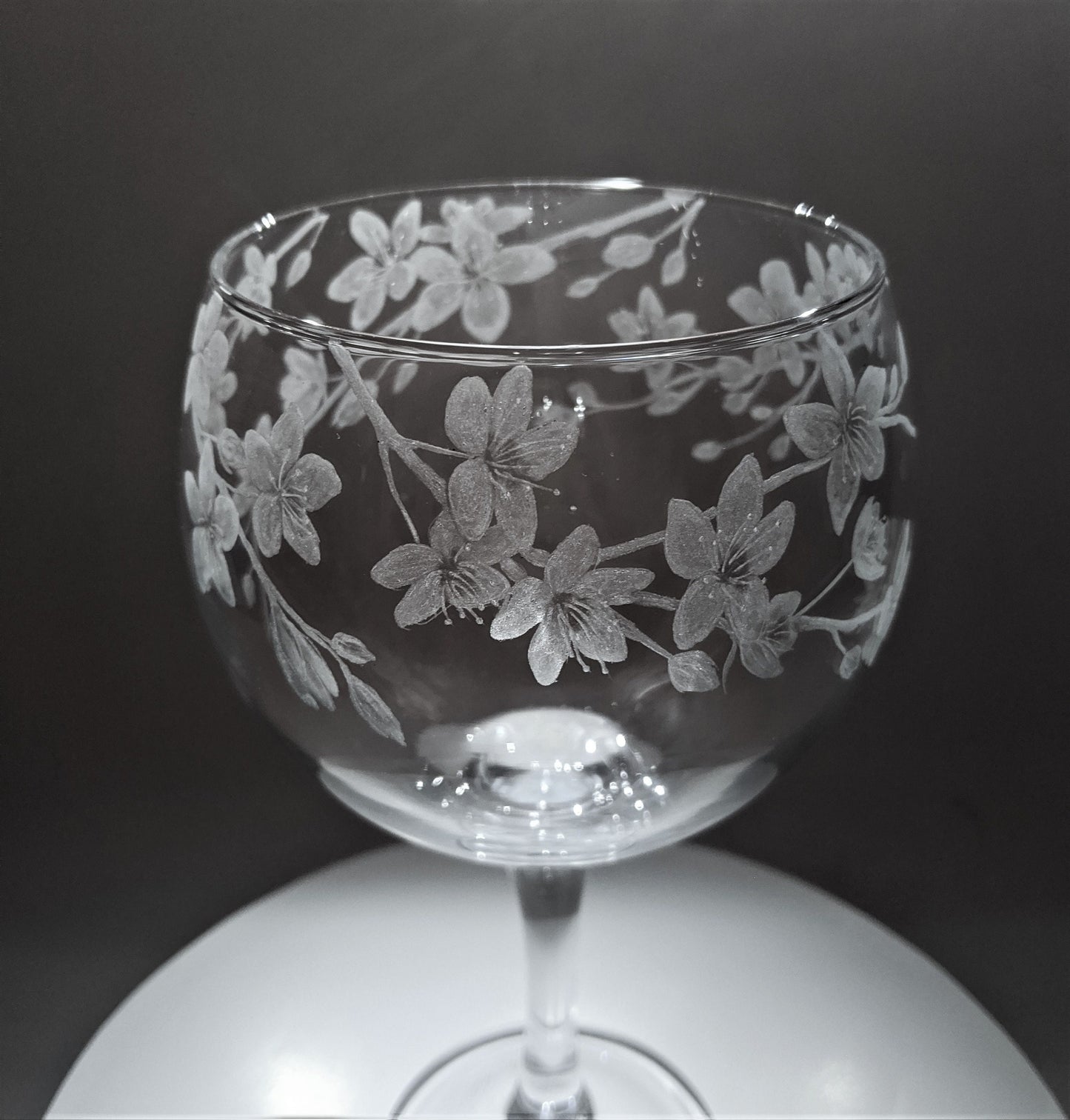 Hand Engraved Cherry Blossom Gin Glass – Floral Glass Gift