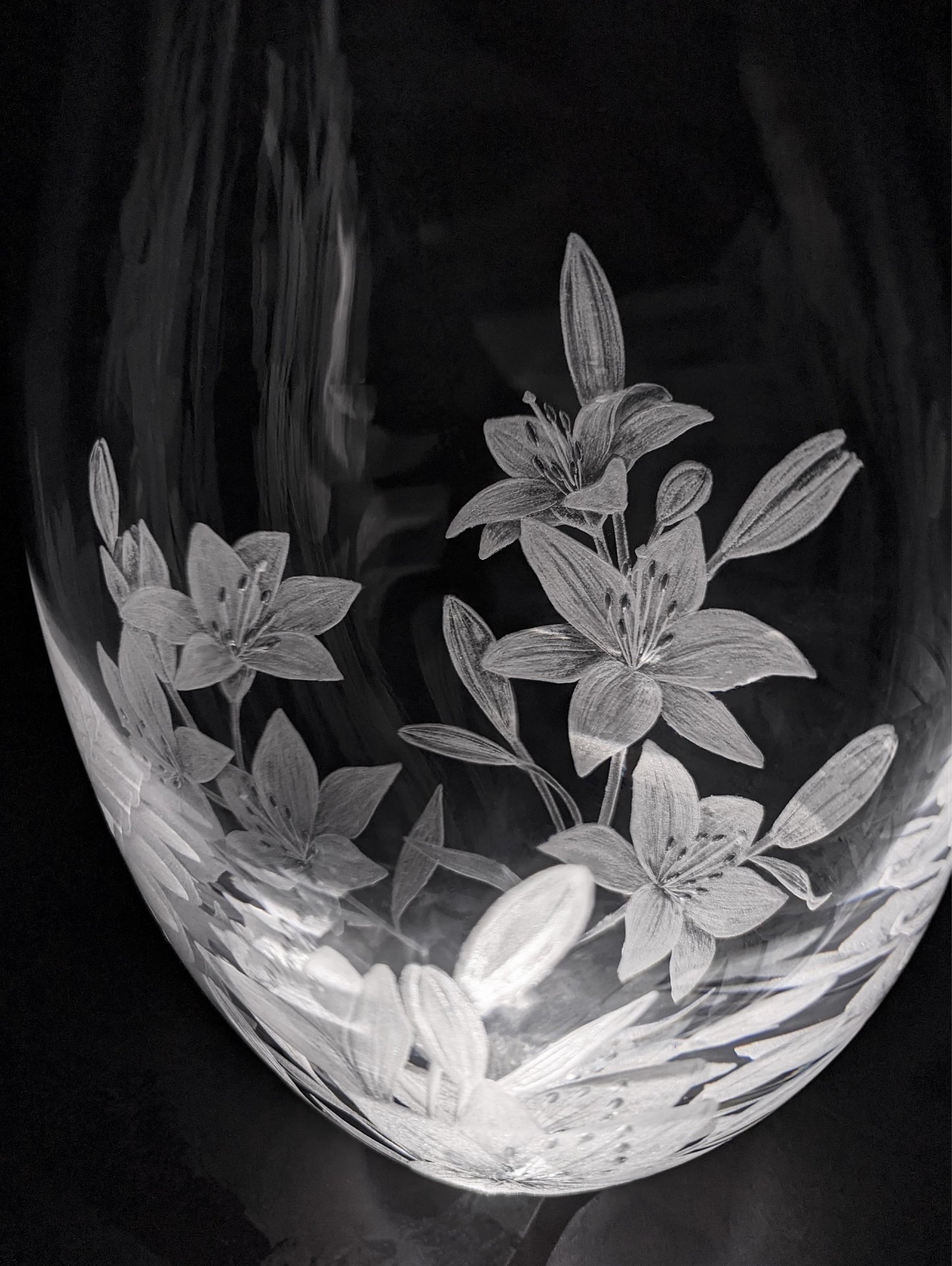 Floral Hand Engraved Crystal Vase - Beautiful Unique Lily Gift