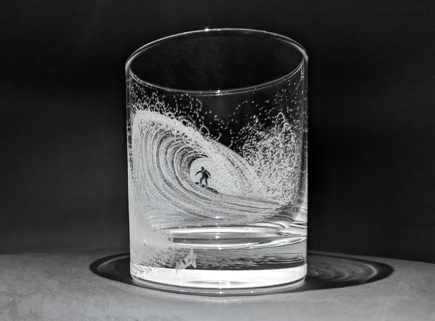 Hand Engraved Surfing Whisky Glass - Gift For Surfers
