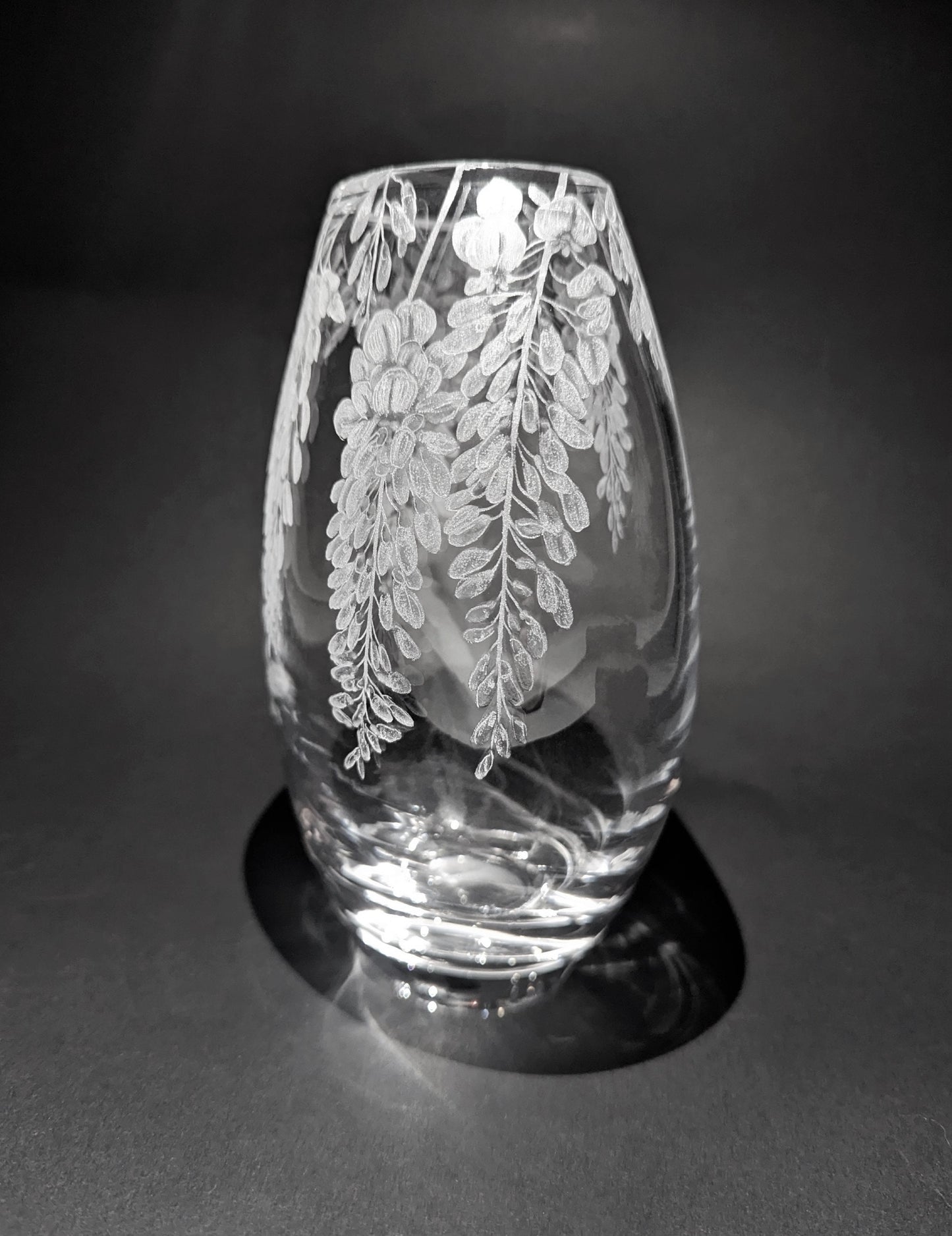 Unique Hand Engraved Wisteria Vase - Dartington Crystal Floral Gift
