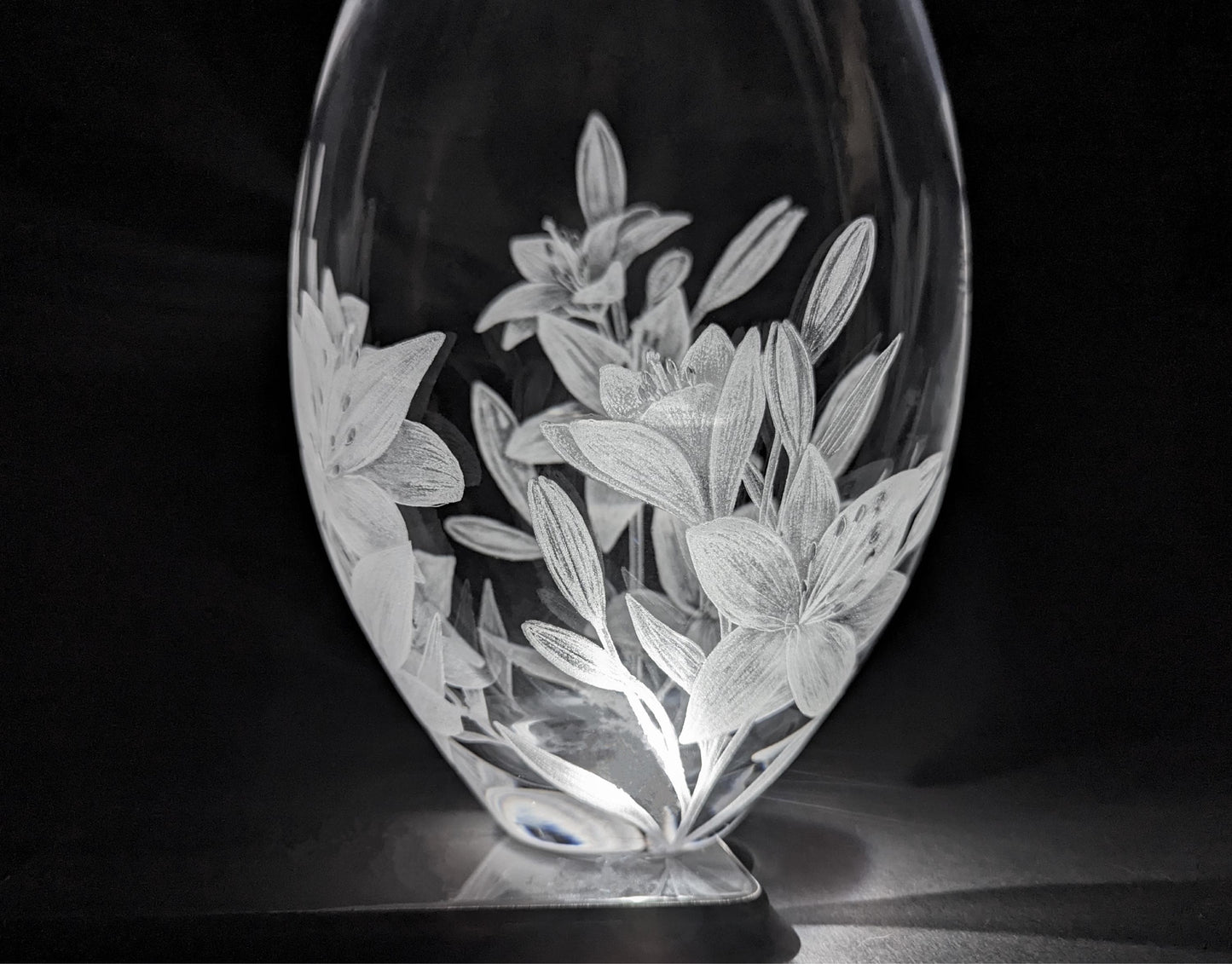 Floral Hand Engraved Crystal Vase - Beautiful Unique Lily Gift