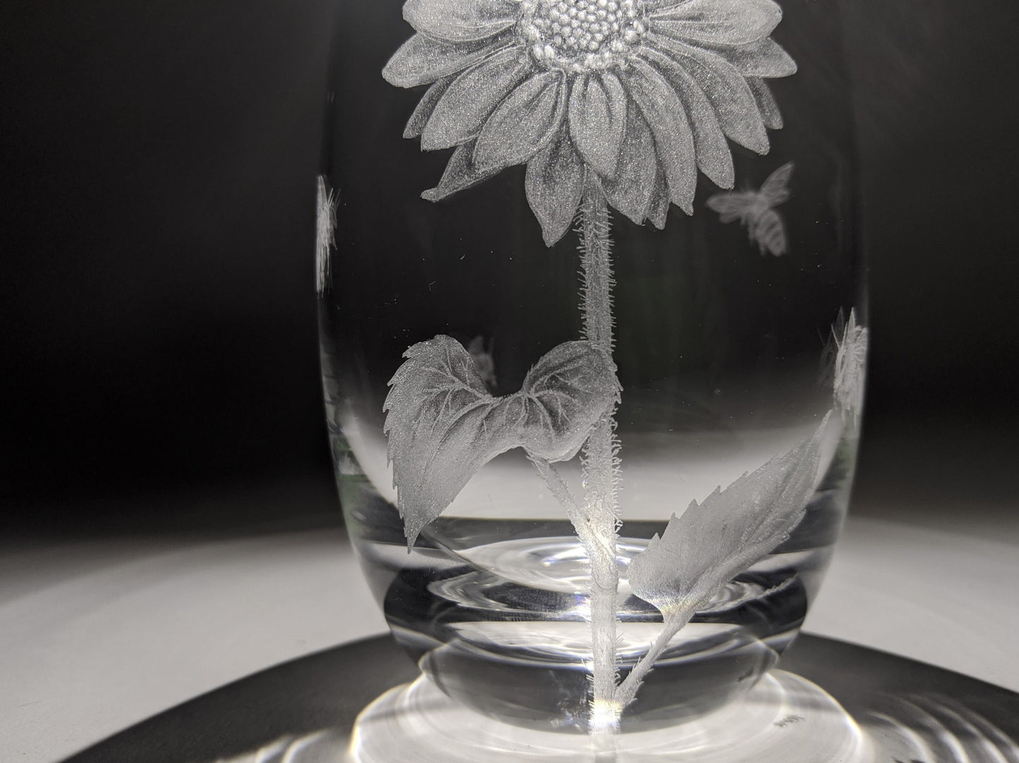 Small Hand Engraved Sunflower Vase - Flower and Bees Gift
