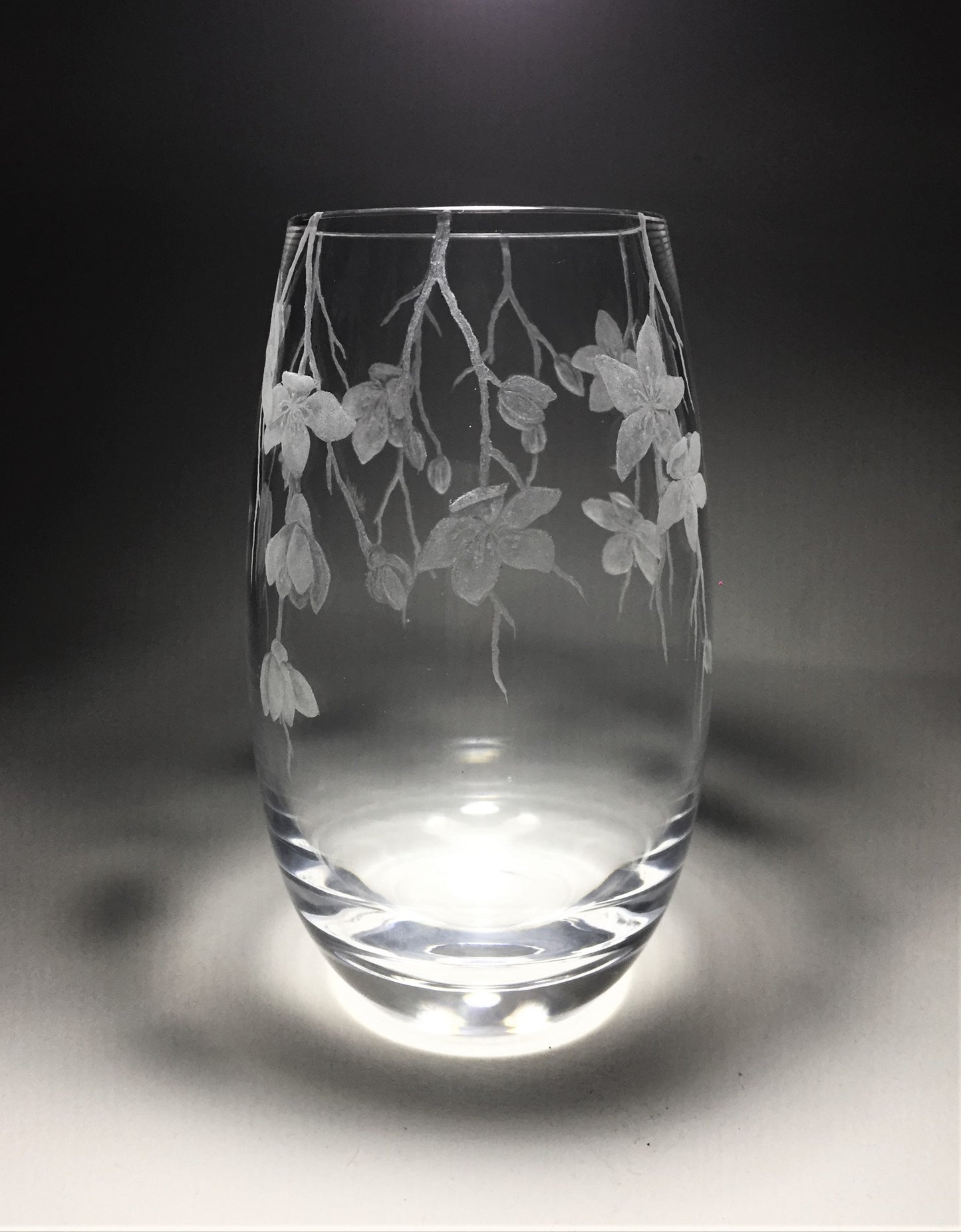 Glass Engraved Cherry Blossom Vase - Unique Cherry Blossom Gift