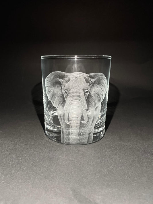 Hand Engraved Elephant Whisky Glass - Elephant Tumbler Gift
