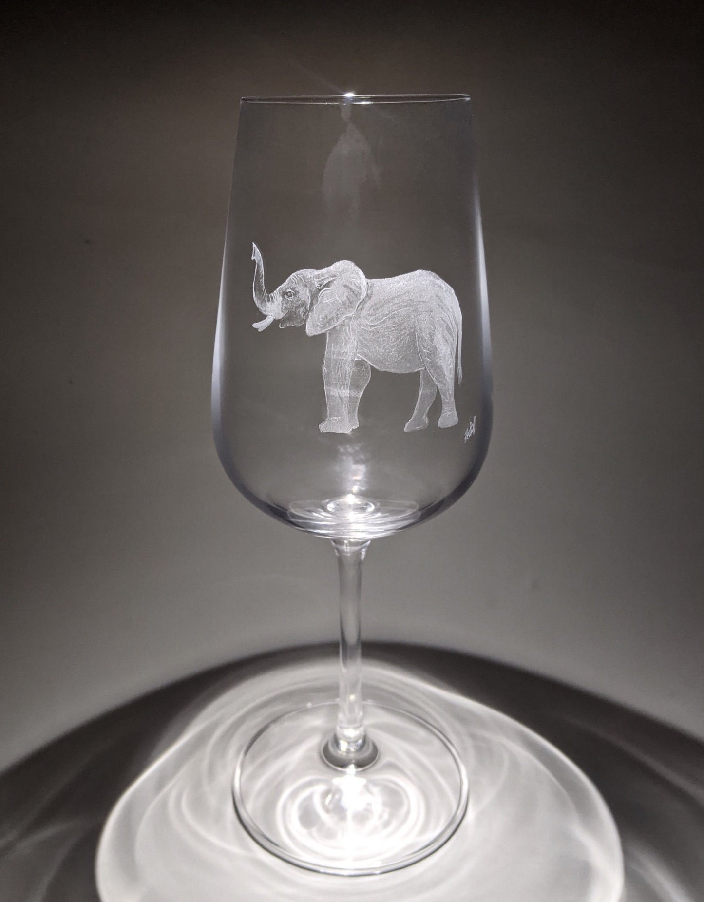 Hand Engraved Elephant Wine Glass – Personalized Animal Art Gift
