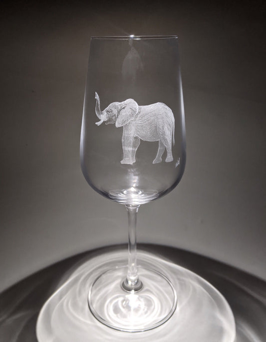 Hand Engraved Elephant Wine Glass – Personalized Animal Art Gift