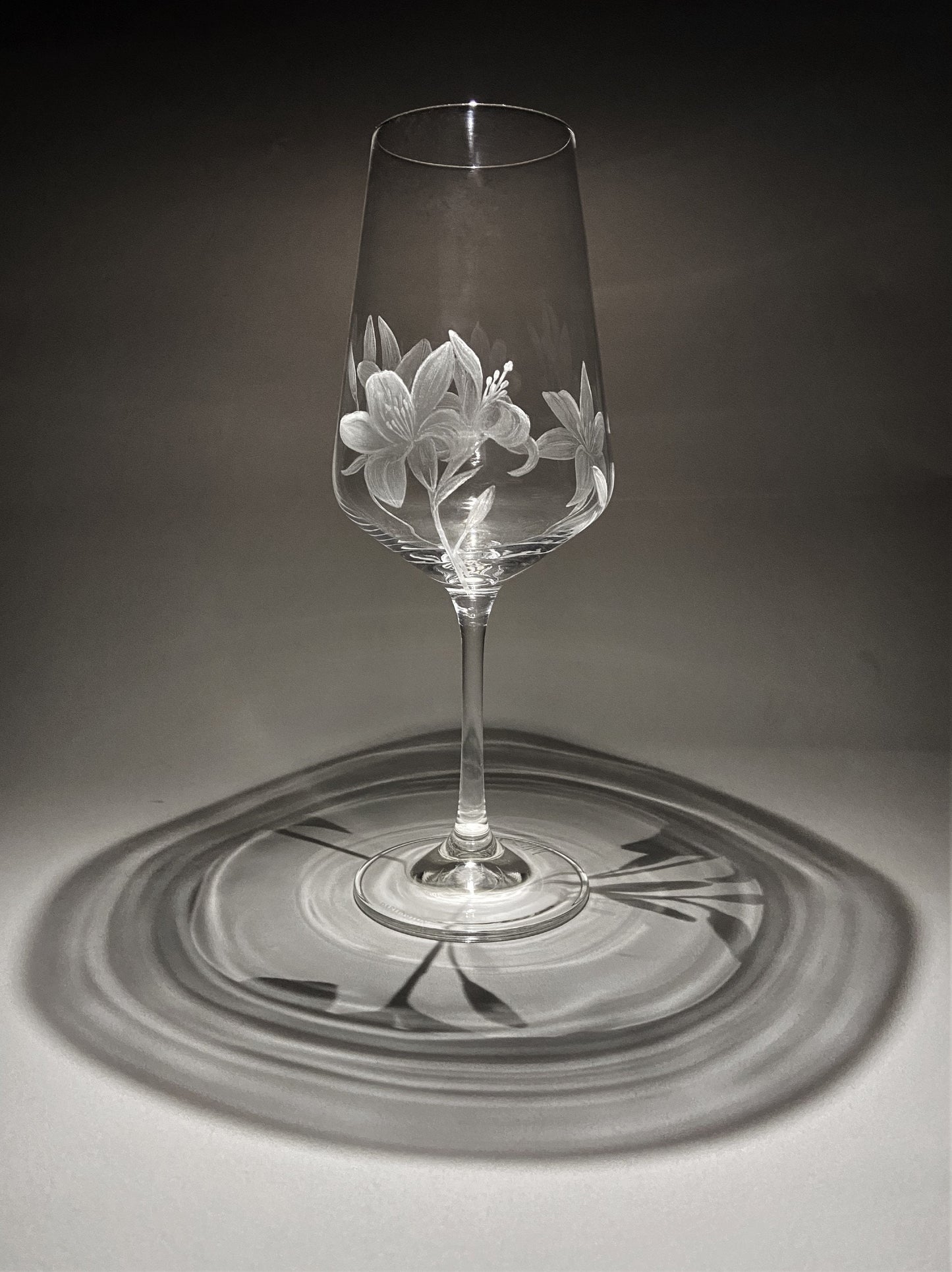 Hand Engraved Lilies Wine Glass - Unique Lily Gift