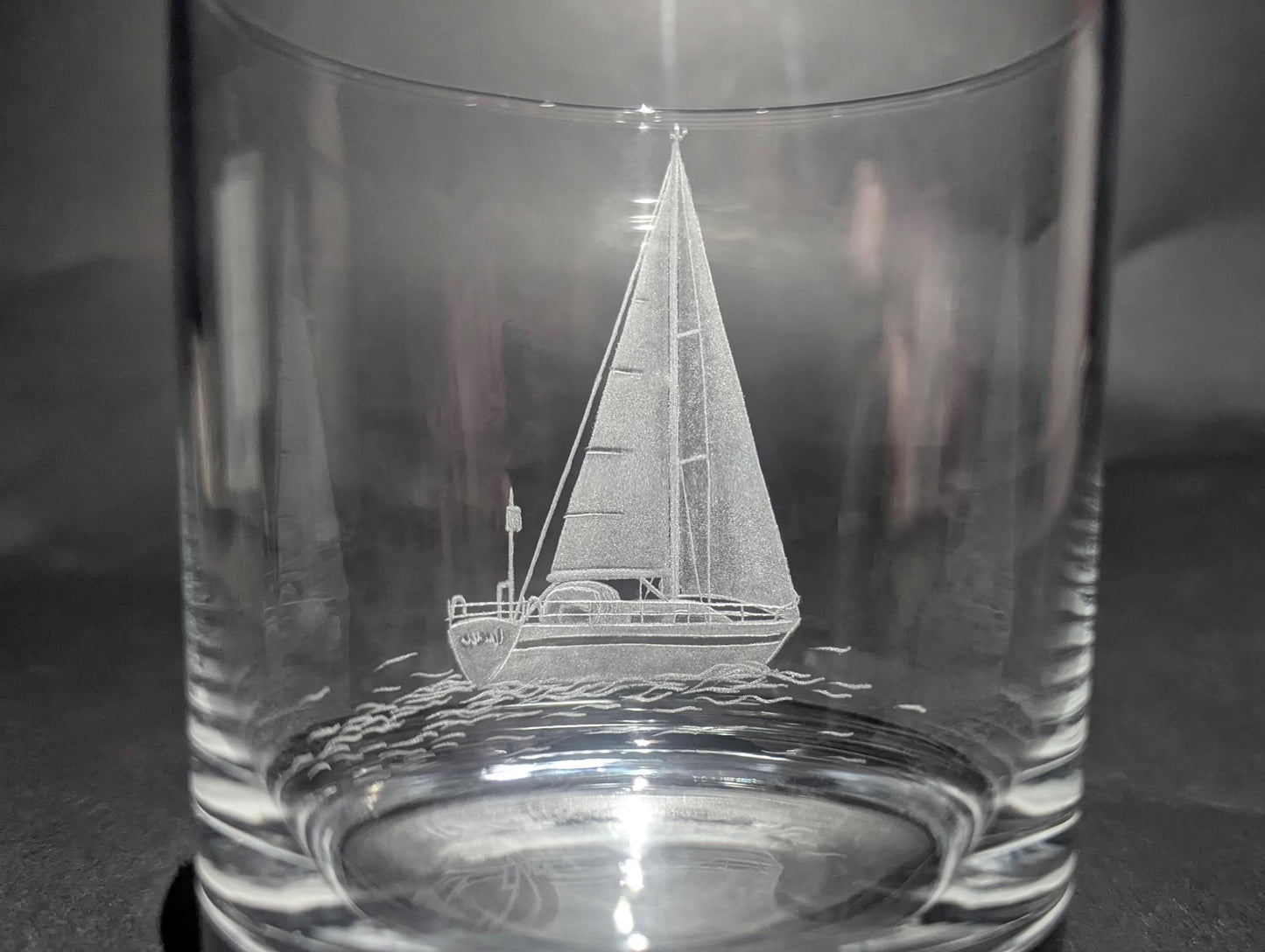 Hand Engraved Sailing Yacht Whisky Glass - Nautical Boat Gifts