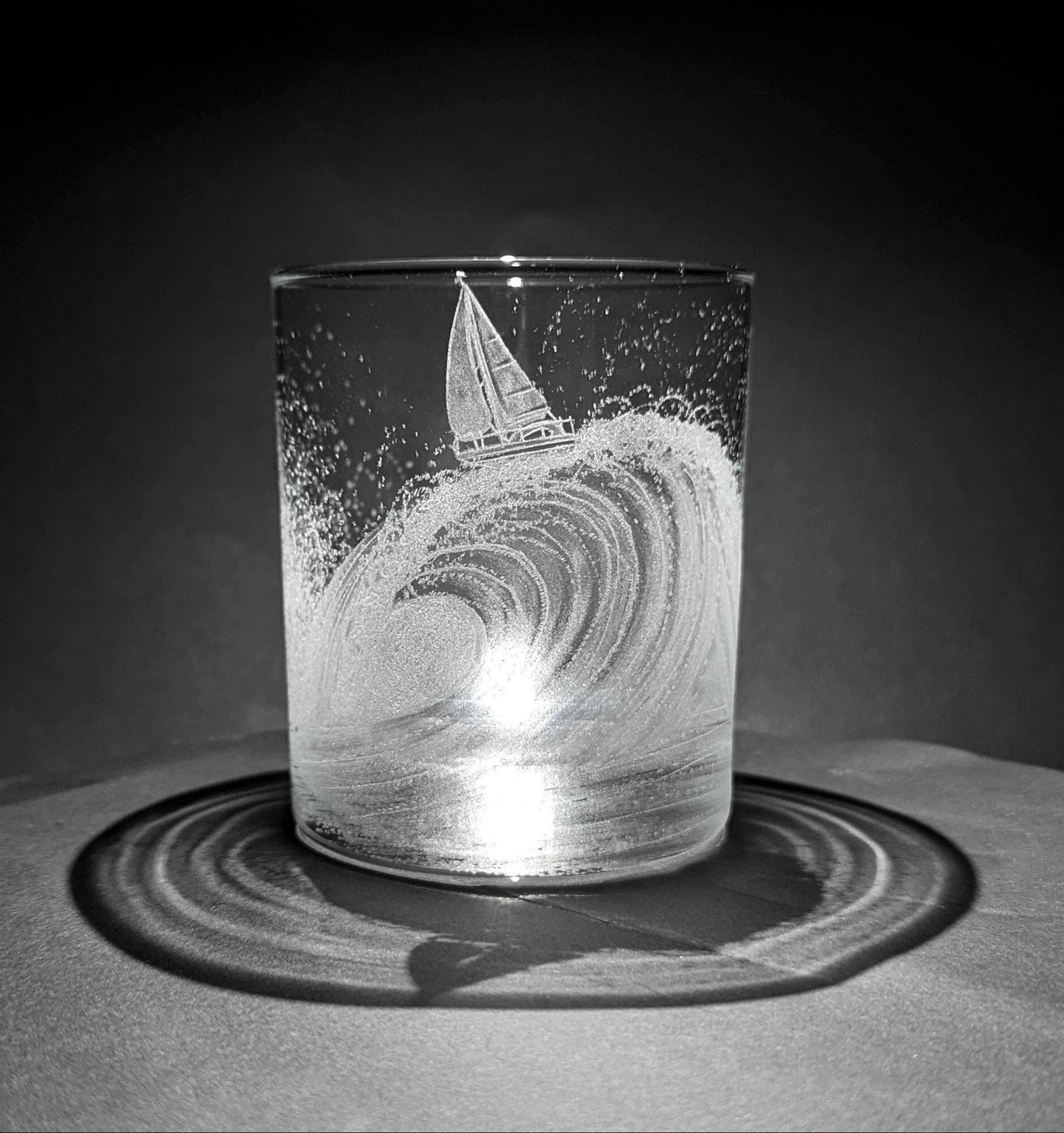 Personalised Sailing Yacht Gift  - Hand Engraved Boat on a Wave Whisky Glass