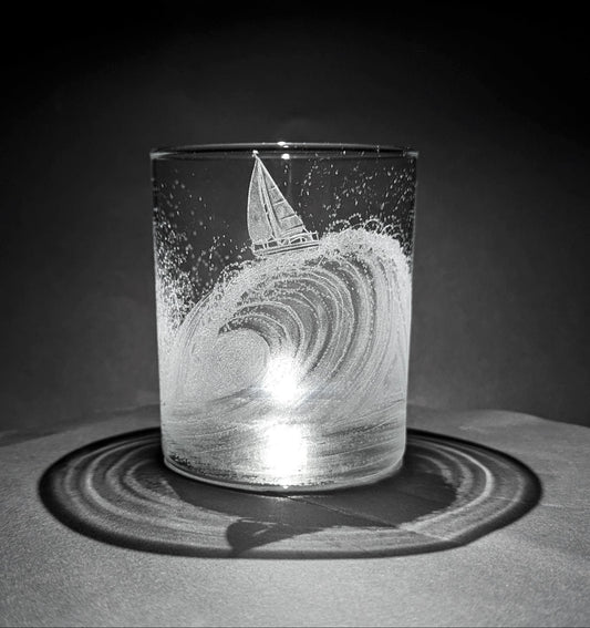 Personalised Sailing Yacht Gift  - Hand Engraved Boat on a Wave Whisky Glass