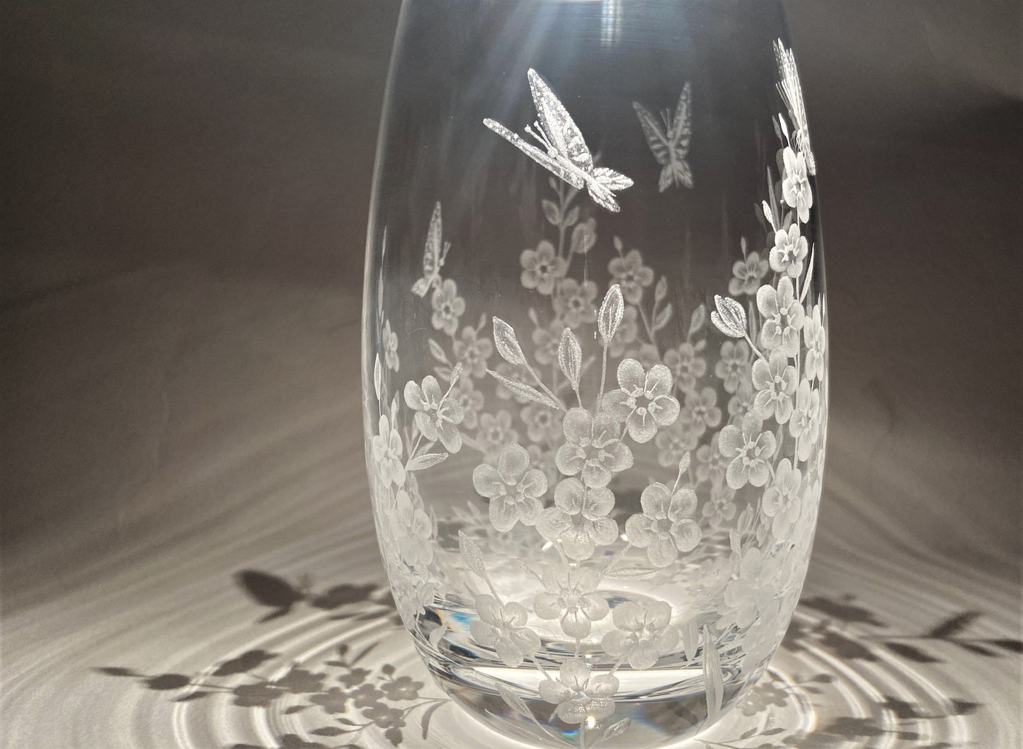 Hand Engraved Forget Me Nots and Butterflies - Small Floral Decorative Vase