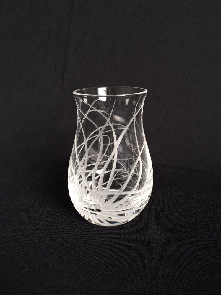 Small Hand Engraved Dartington Crystal Vase - Miniature Sea Anemone Ocean Décor