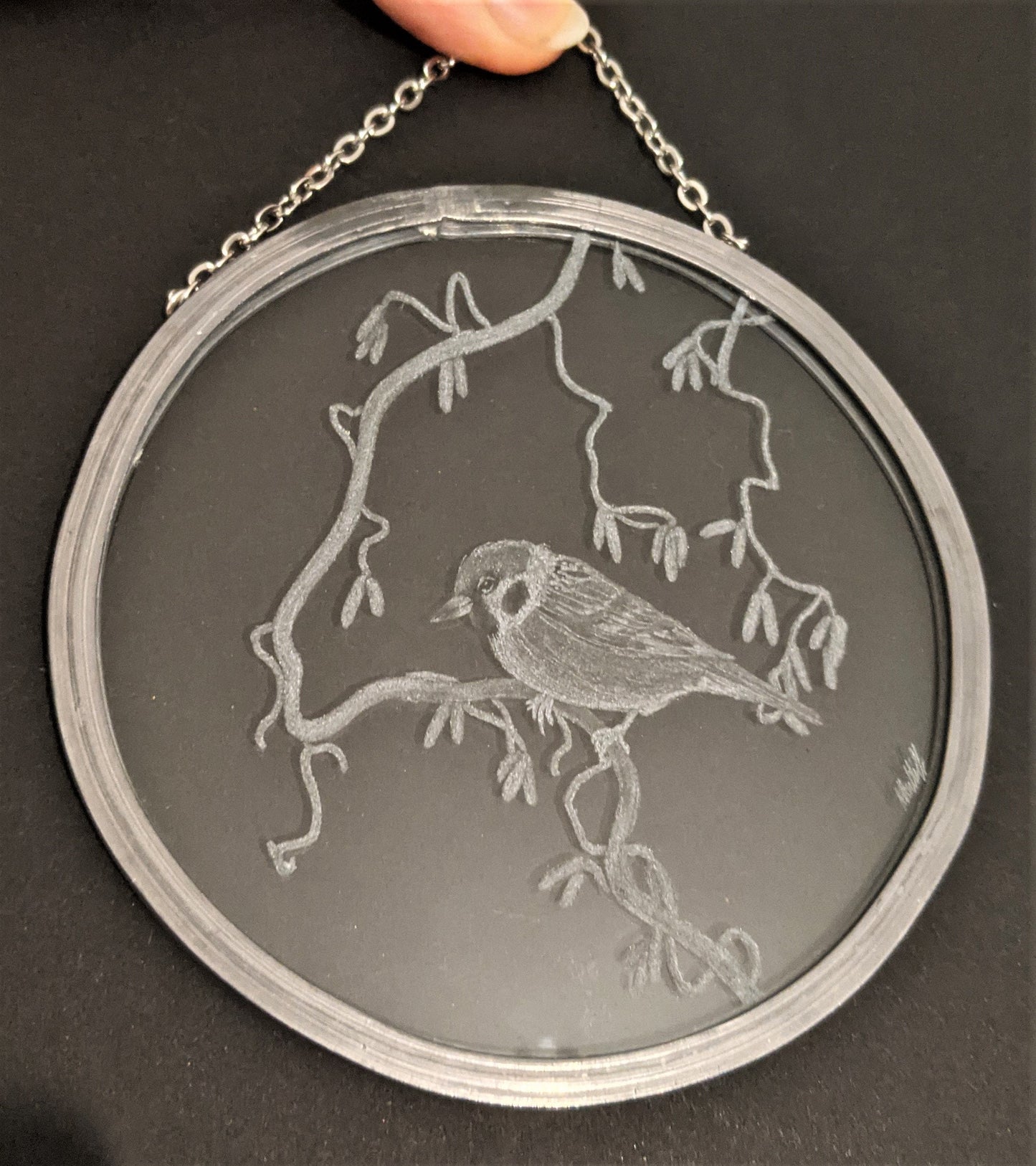 Hand Engraved Sparrow Garden Hanging Decoration - Bird Sun Catcher Gift