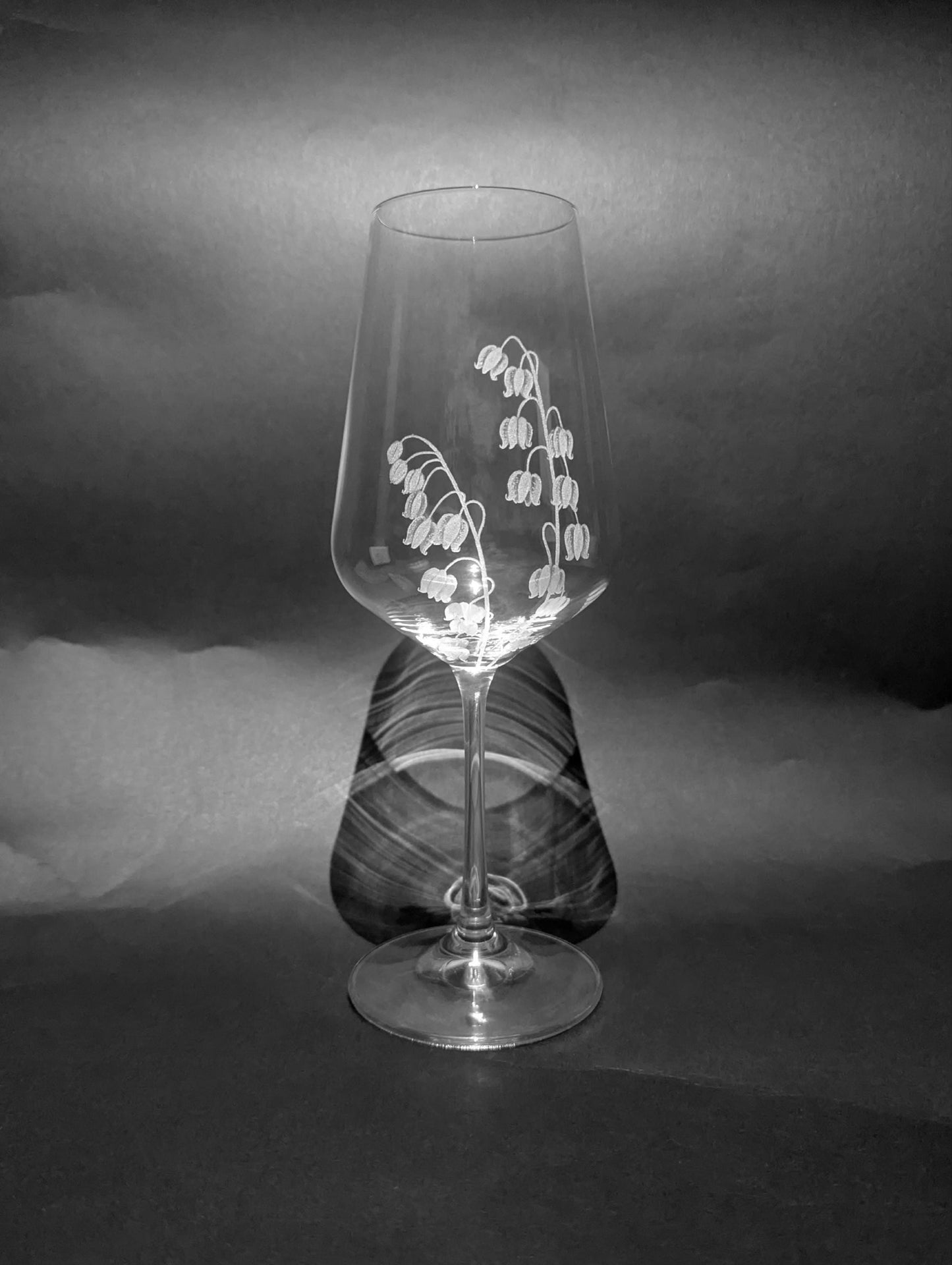 Hand Engraved Floral Wine Glasses - Lily of the Valley Gift