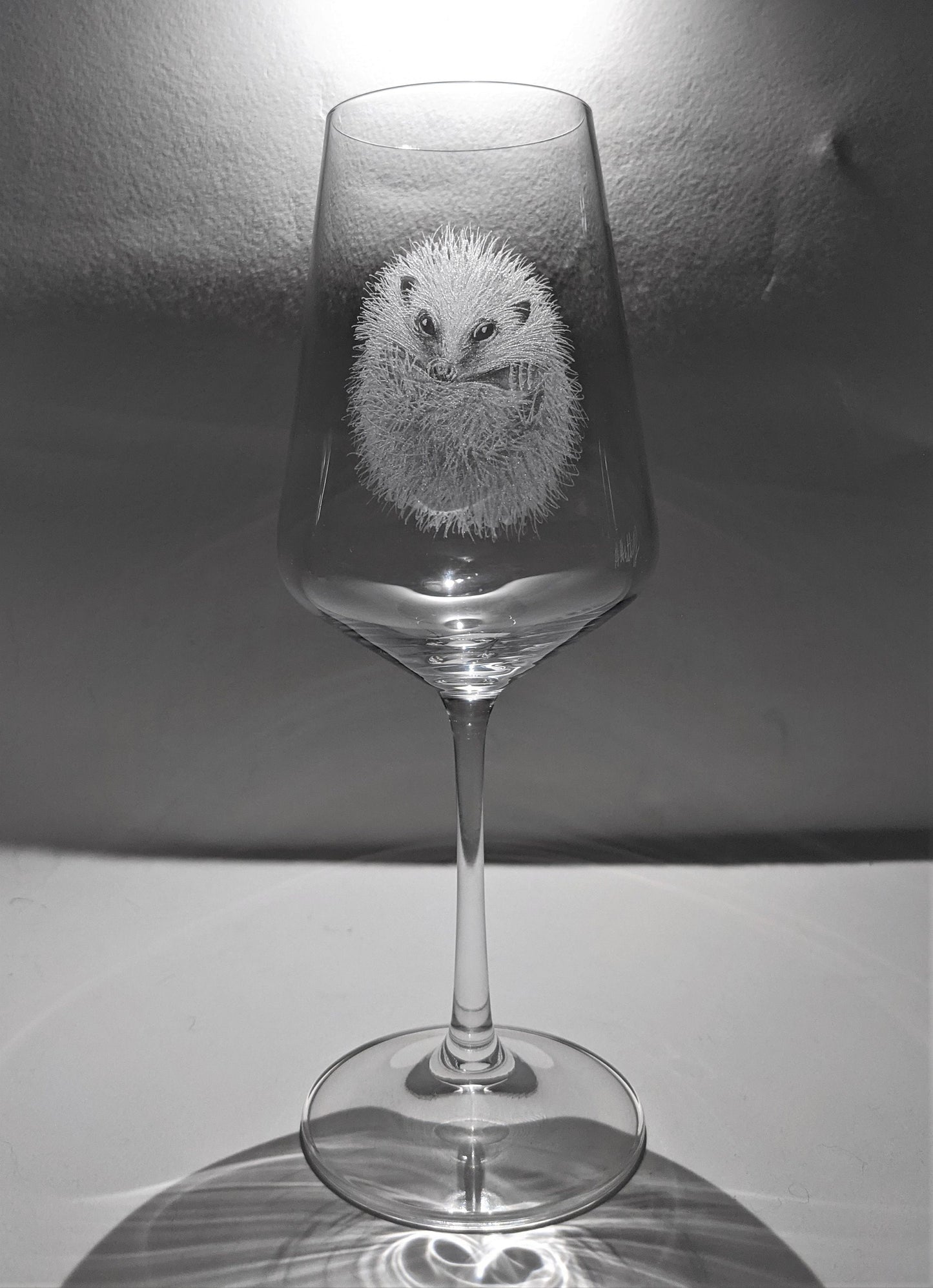 Hand Engraved Hedgehog Wine Glass