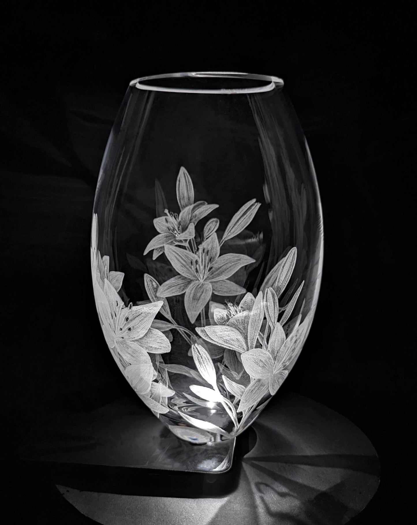 Floral Hand Engraved Crystal Vase - Beautiful Unique Lily Gift