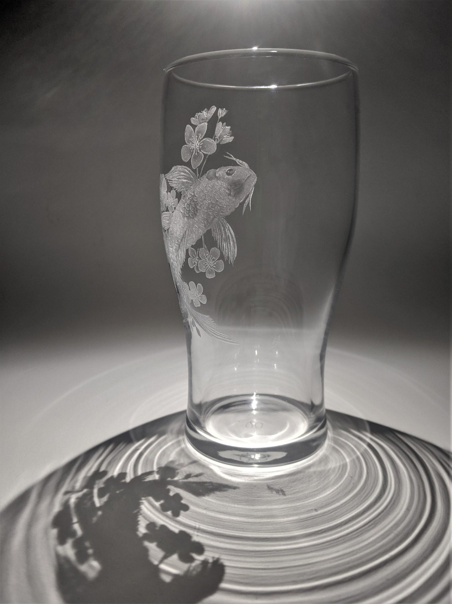 Hand Engraved Koi Fish Pint Glass – Cherry Blossom and Koi Fish Gift