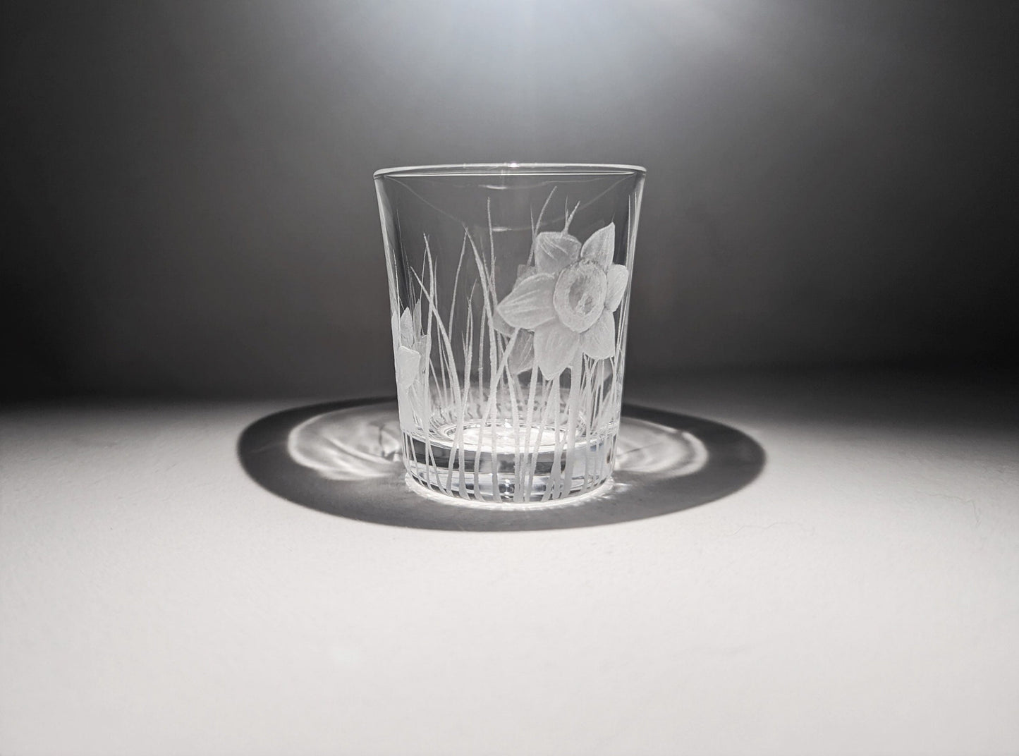 Floral Shot Glass - Hand Engraved Daffodil Liqueur Glass