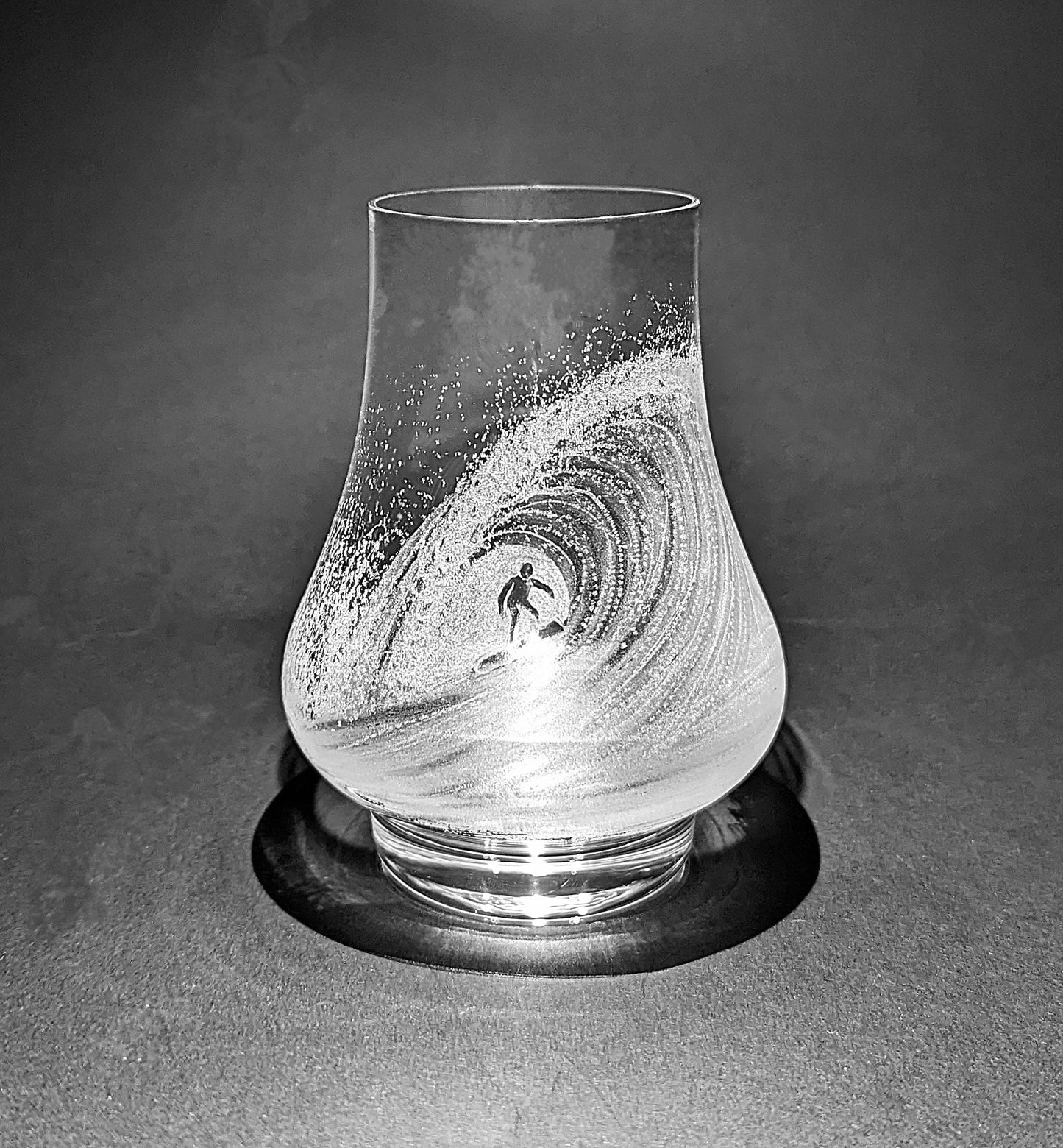 Hand Engraved Glencairn Whisky Glass - Ocean Wave and Surfing Gift